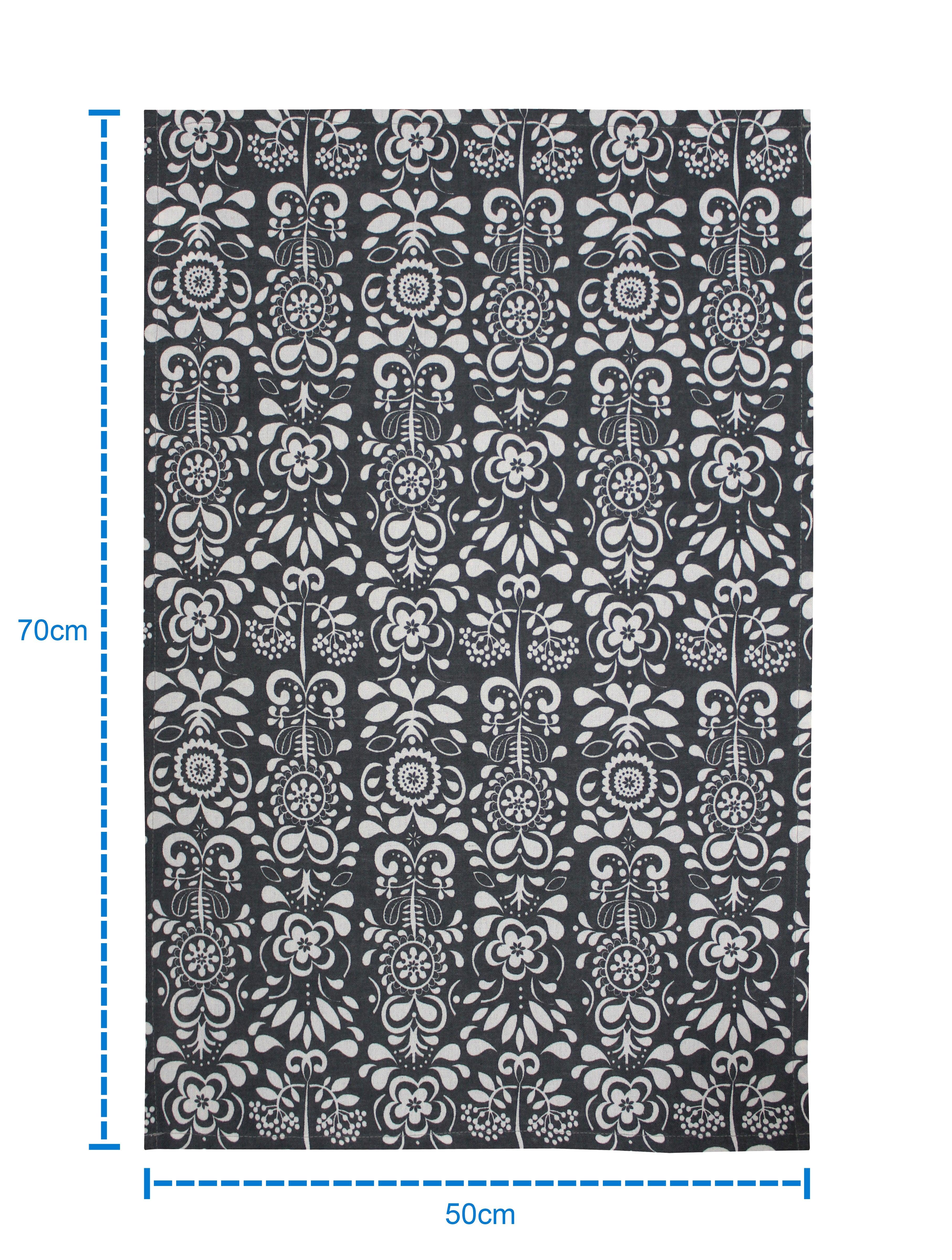 Cotton Grey Damask Kitchen Towels Pack Of 4