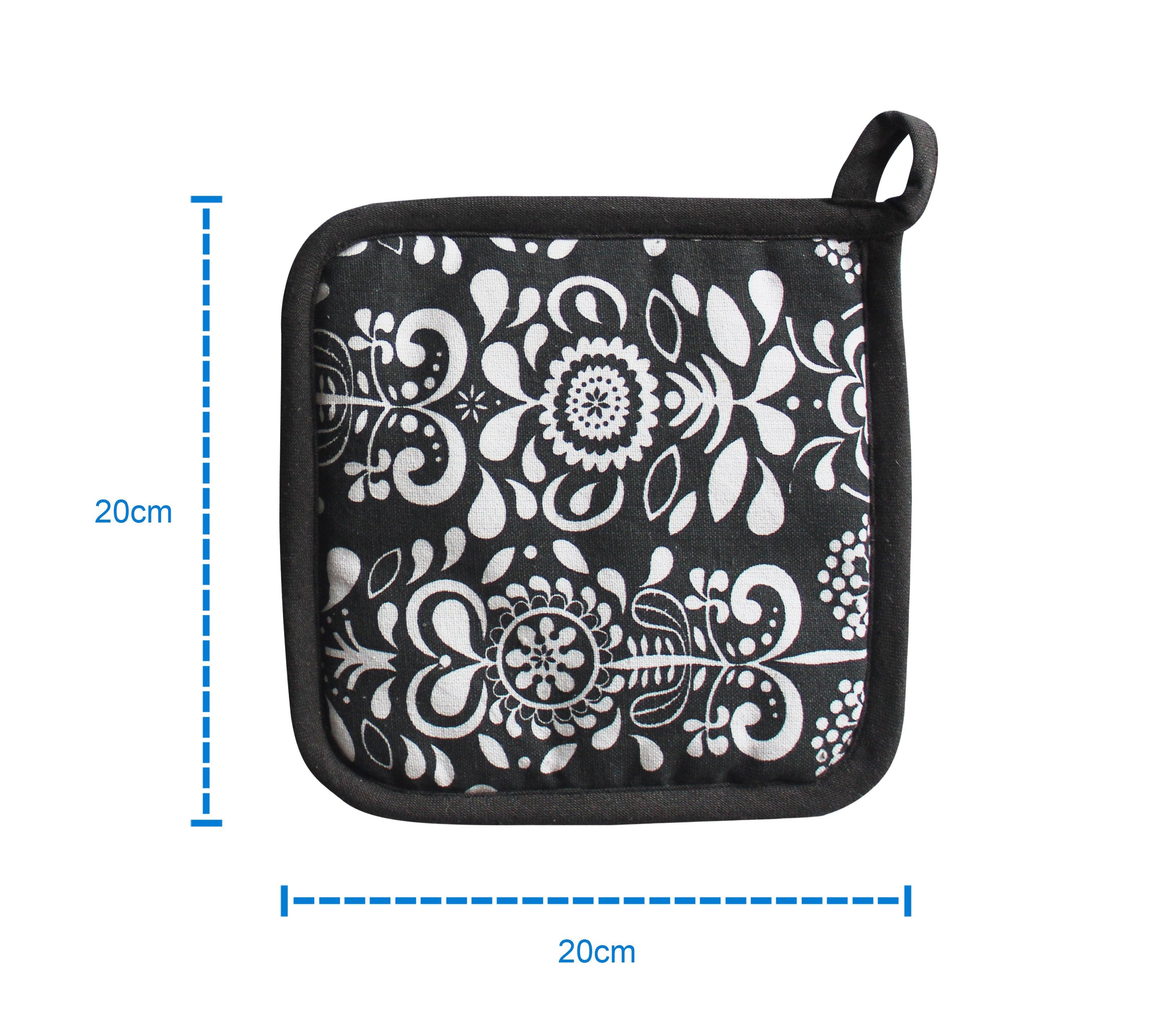 Cotton Grey Damask Pot Holders Pack Of 3