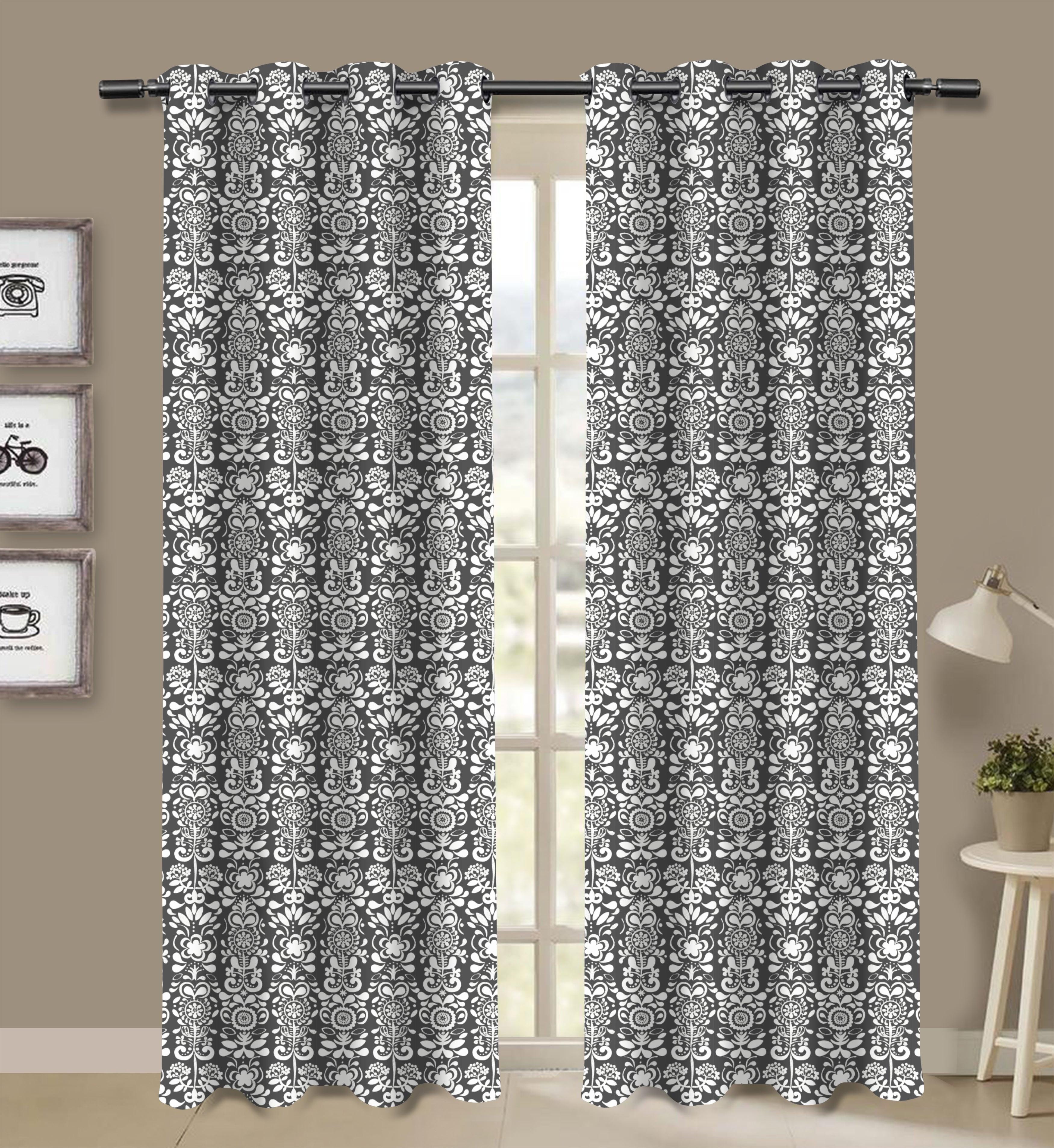 Cotton Grey Damask 7ft Door Curtains Pack Of 2