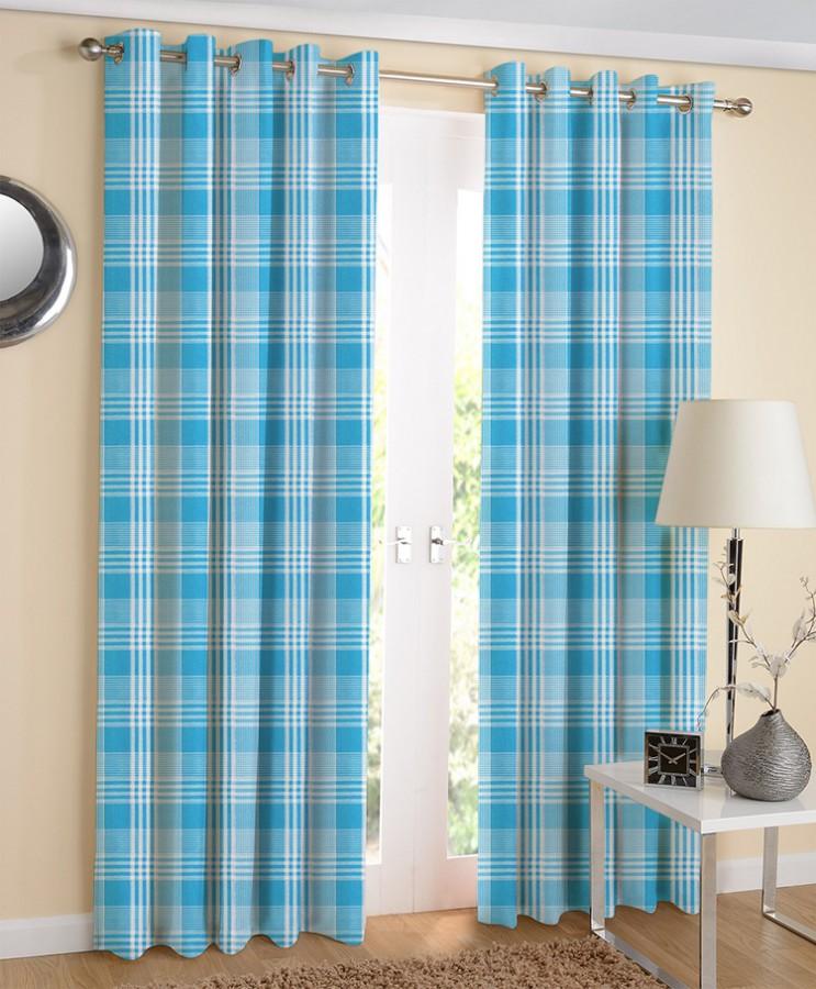 Cotton Track Dobby Blue 7ft Door Curtains Pack Of 2