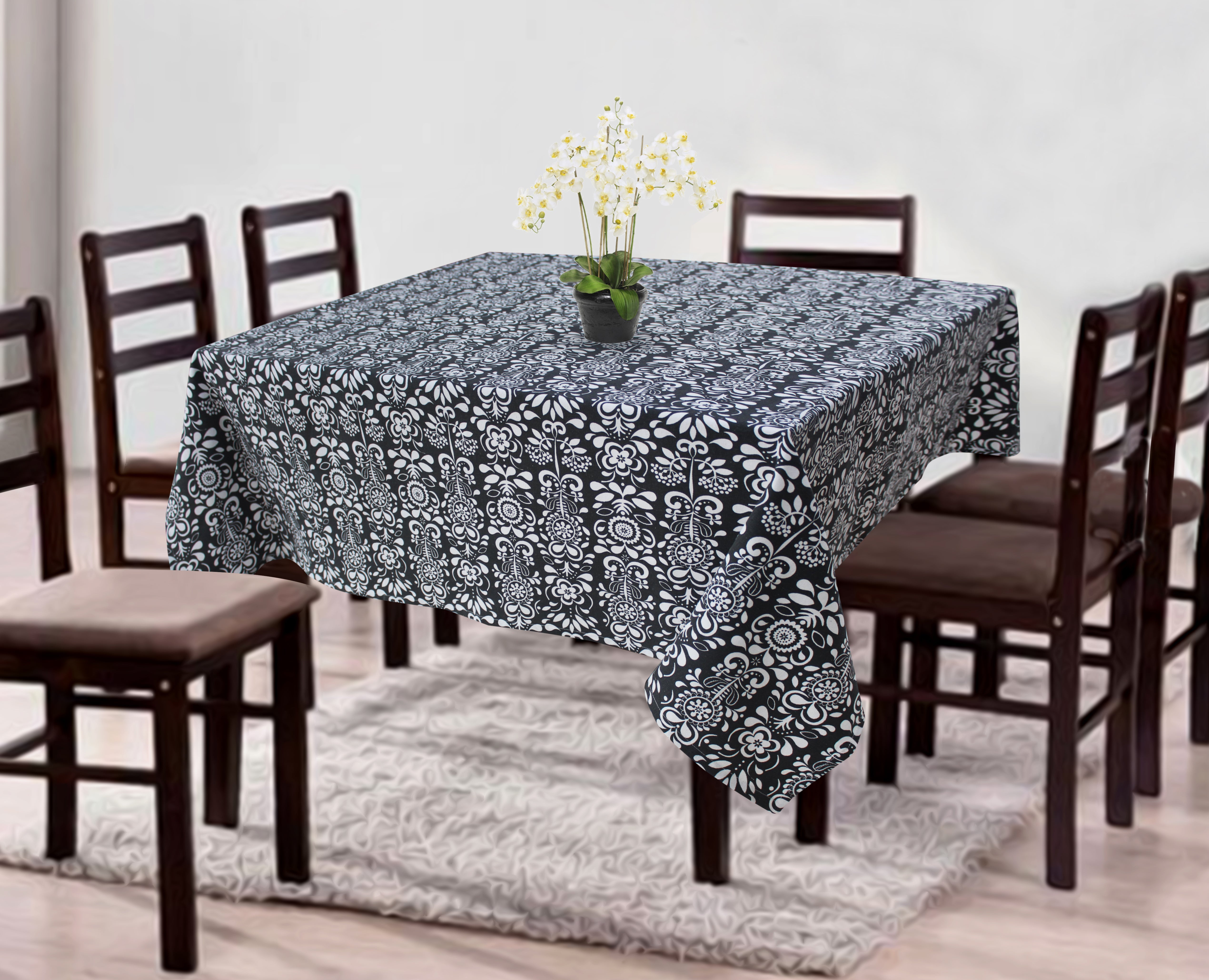 Cotton Grey Damask 4 Seater Table Cloths