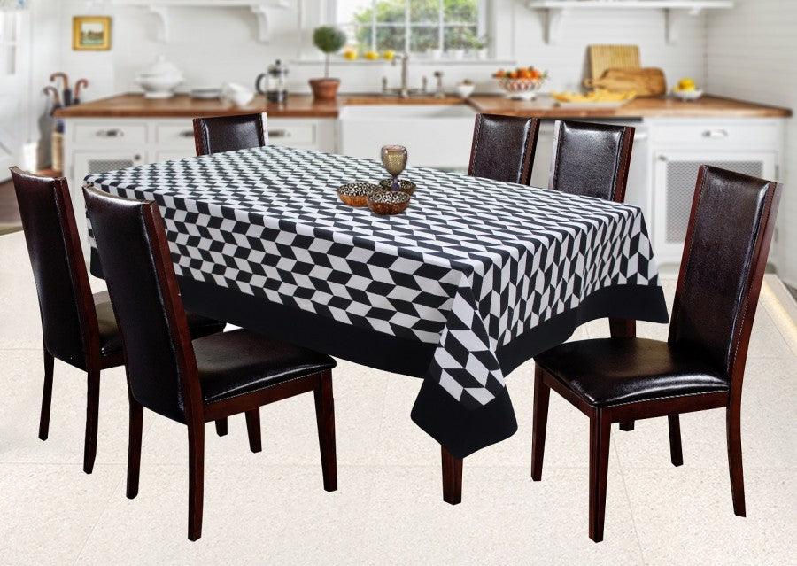 Cotton Classic Diamond Black With Plain Border 6 Seater Table Cloths