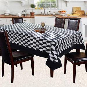 Cotton Classic Diamond Black With Plain Border 6 Seater Table Cloths Pack Of 1 freeshipping - Airwill