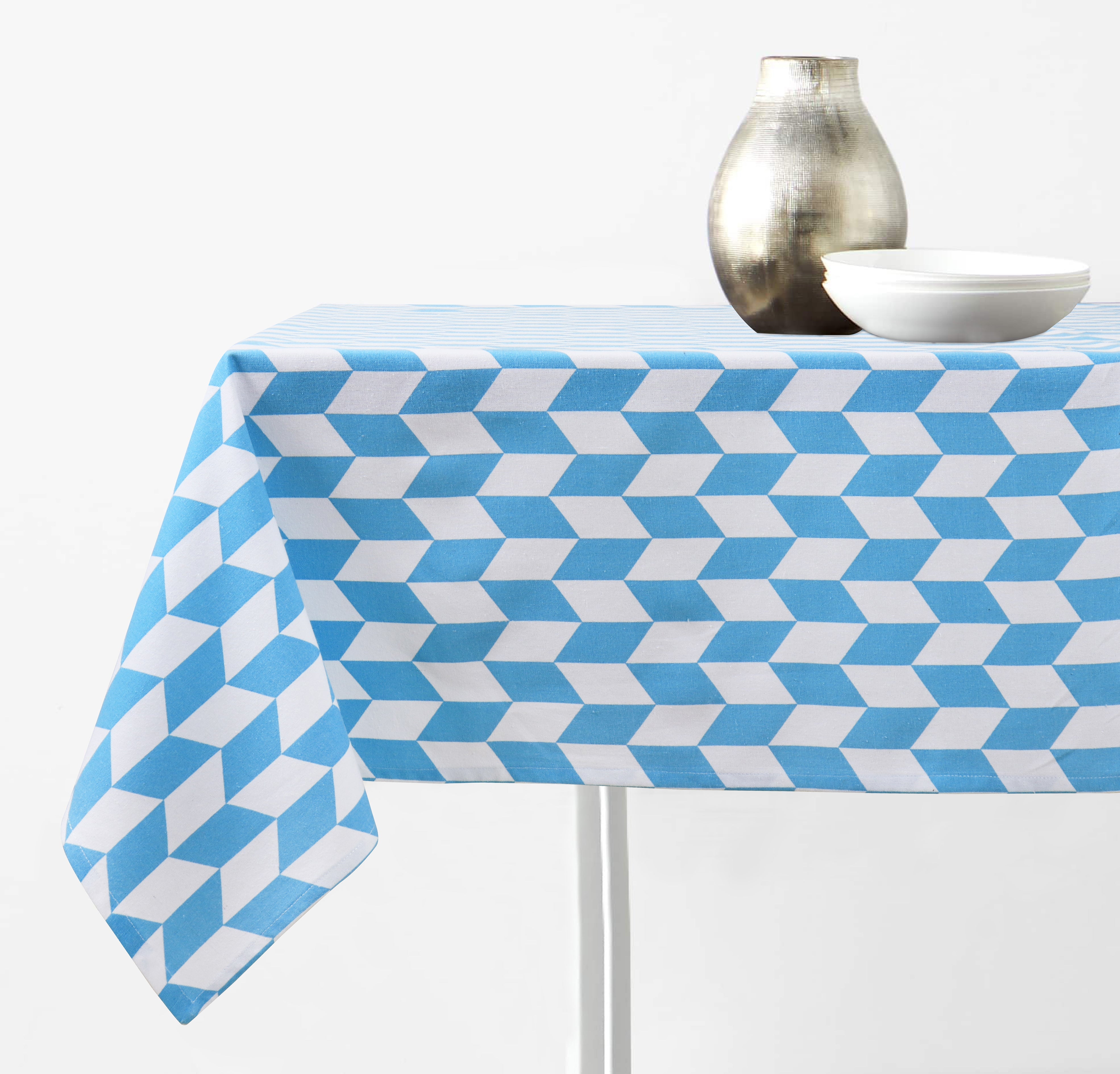 Cotton Classic Diamond Sea Blue 6 Seater Table Cloths