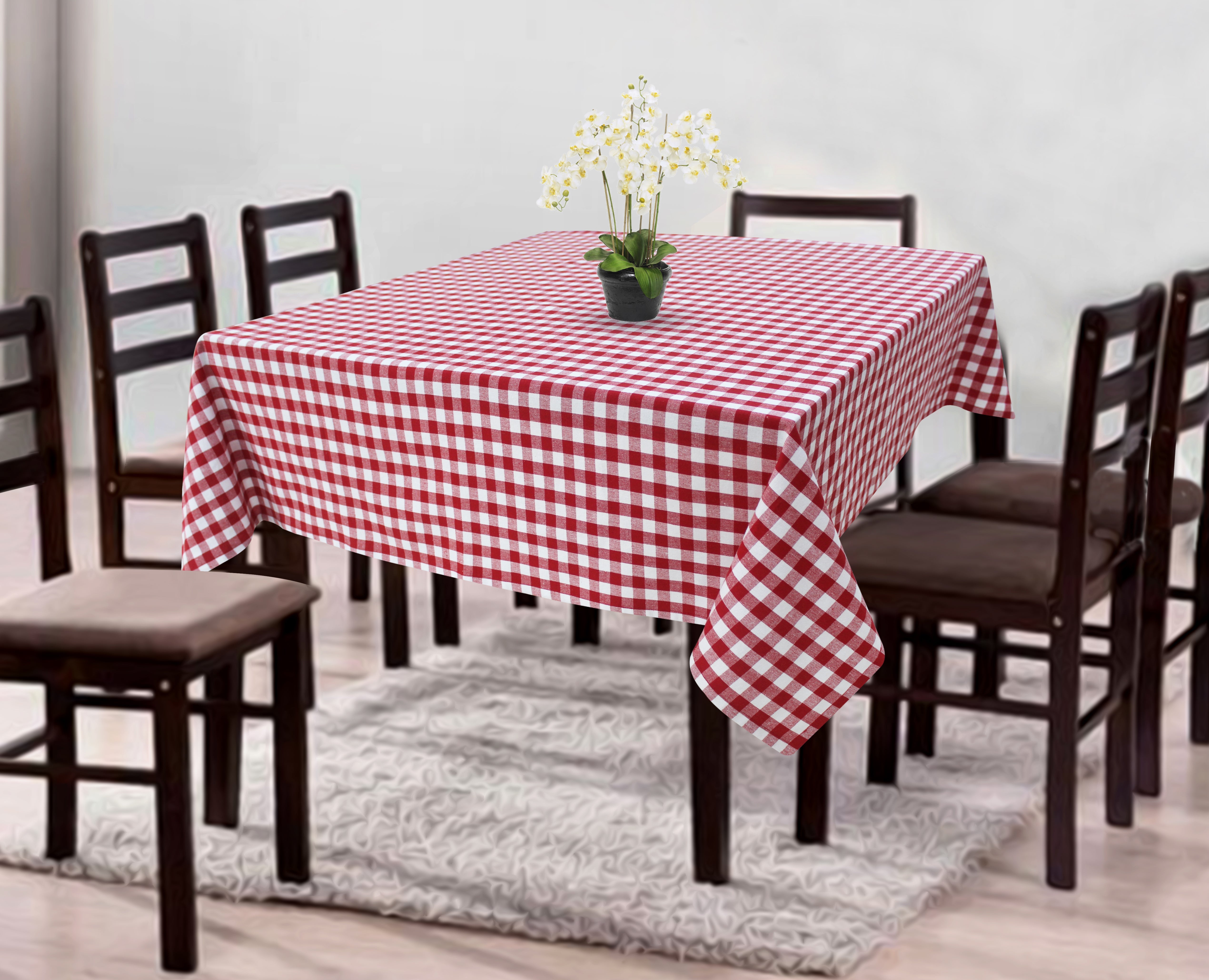 Cotton Gingham Check Red 8 Seater Table Cloths