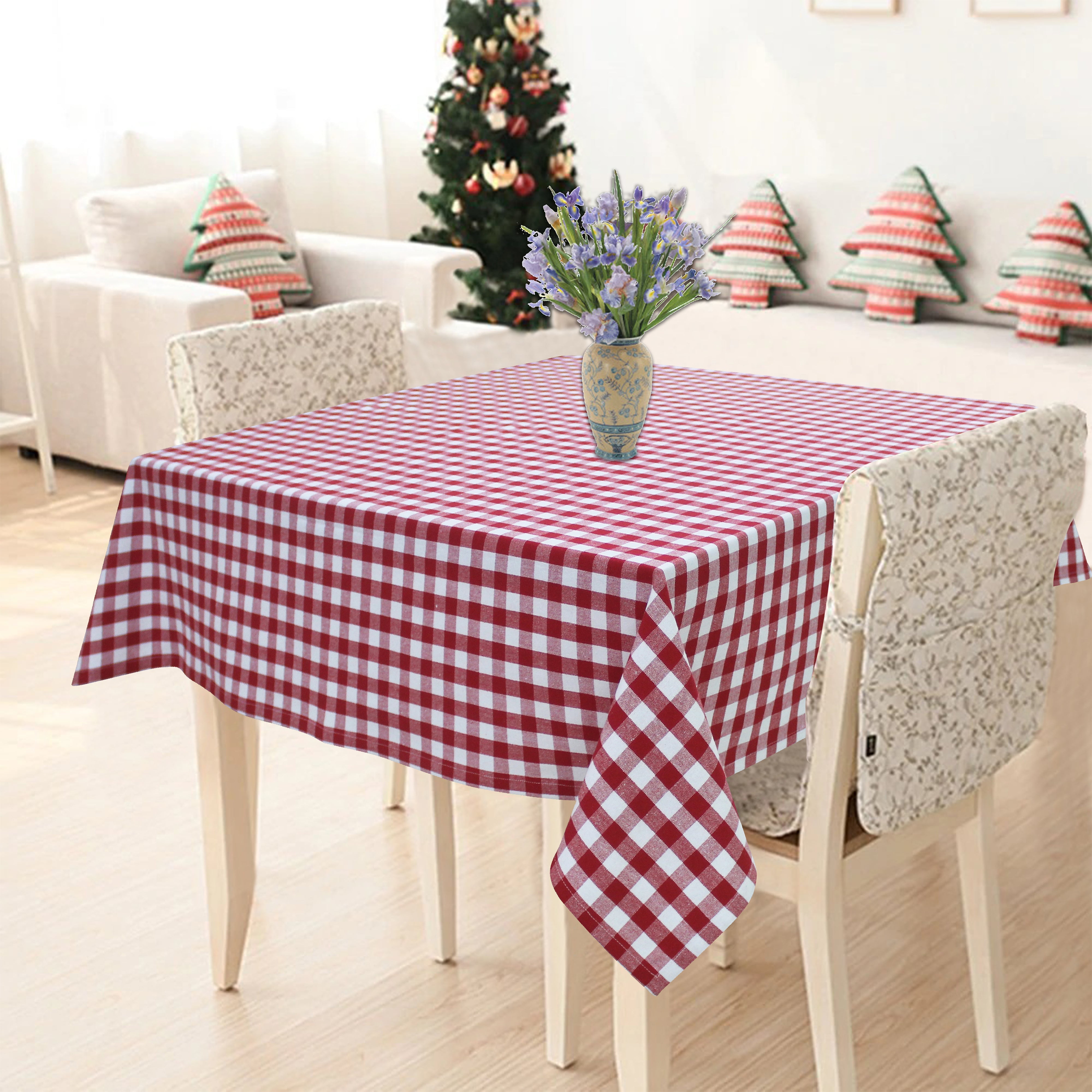Cotton Gingham Check Red 6 Seater Table Cloths