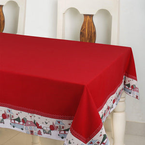 Cotton Solid Cherry Red With Xmas Border 6 Seater Table Cloths Pack of 1 freeshipping - Airwill