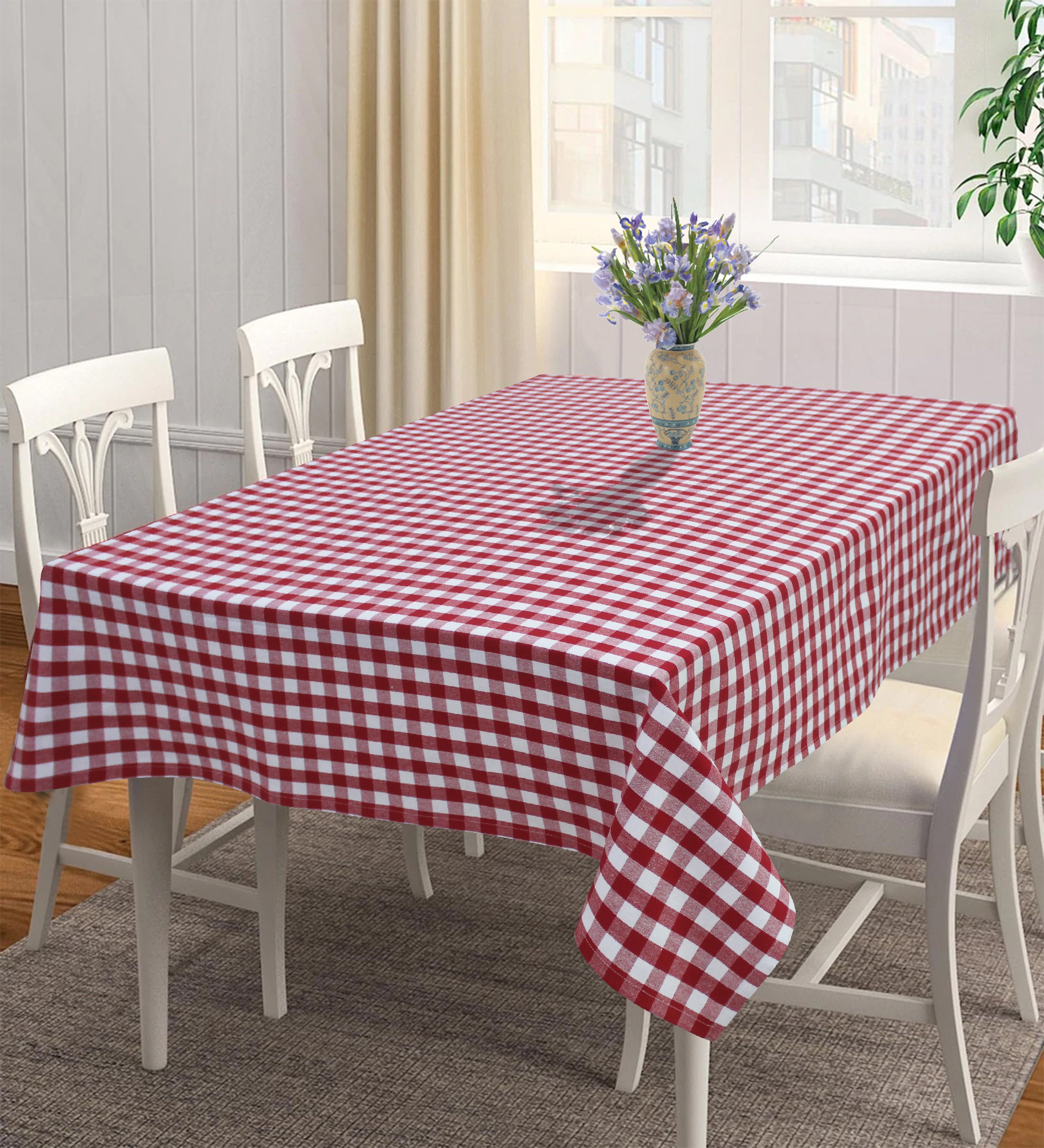 Cotton Gingham Check Red 6 Seater Table Cloths