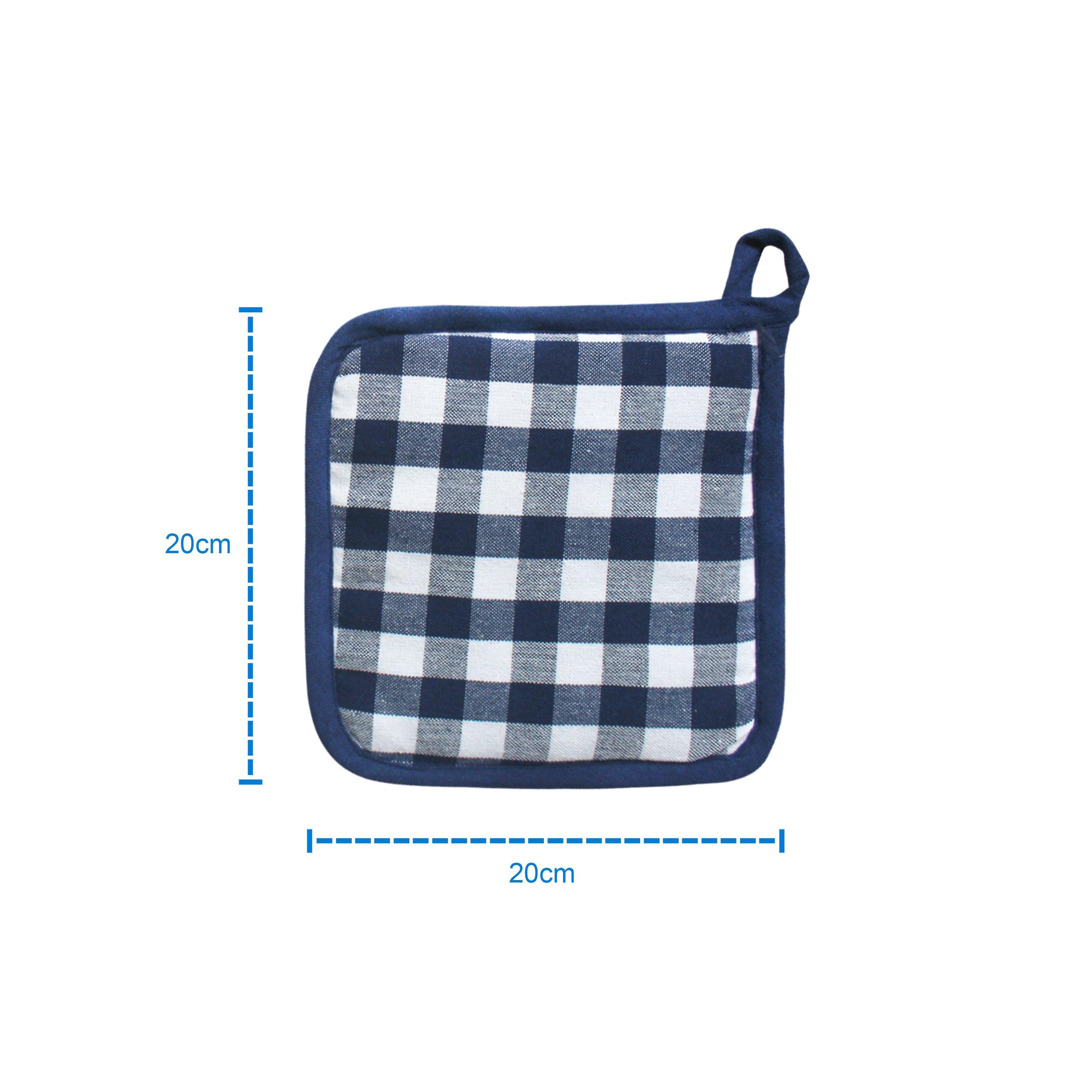 Cotton Gingham Check Blue Pot Holders Pack Of 3