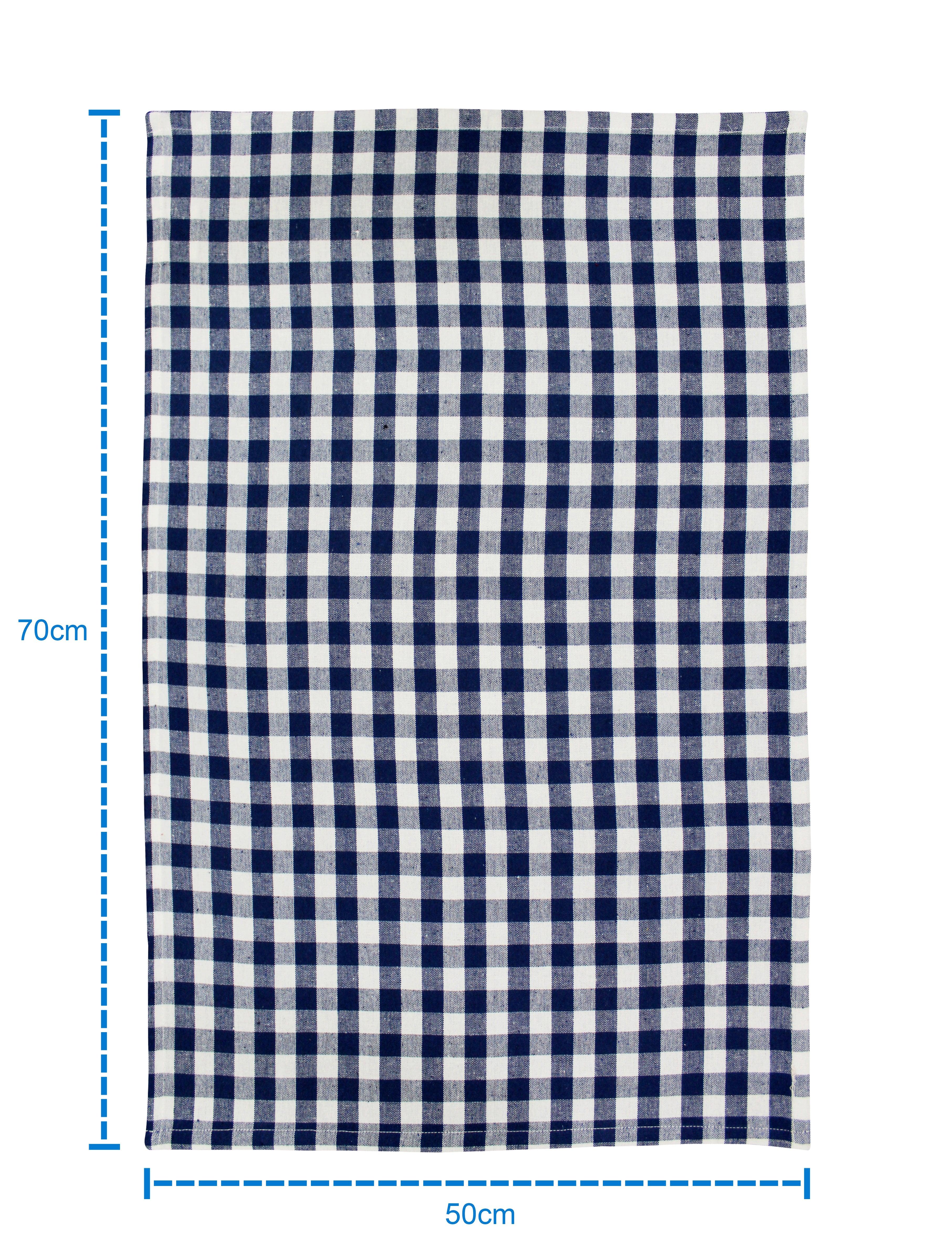 Cotton Gingham Check Blue and Brown Kitchen Towels Pack Of 4