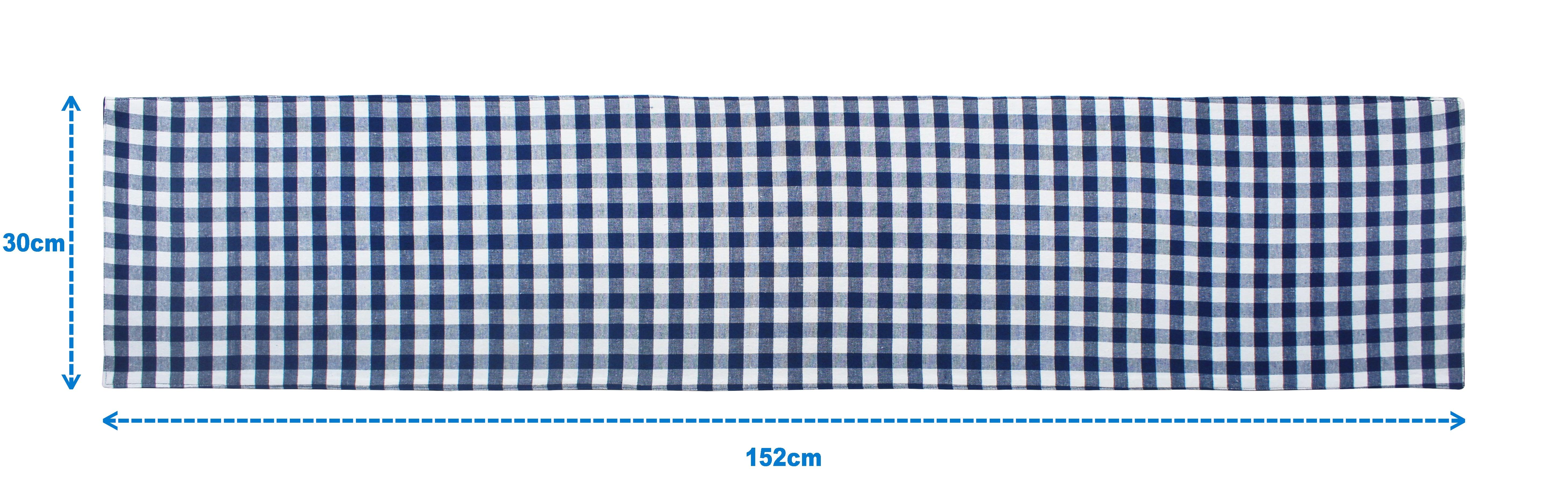 Cotton Gingham Check Blue Table Runner