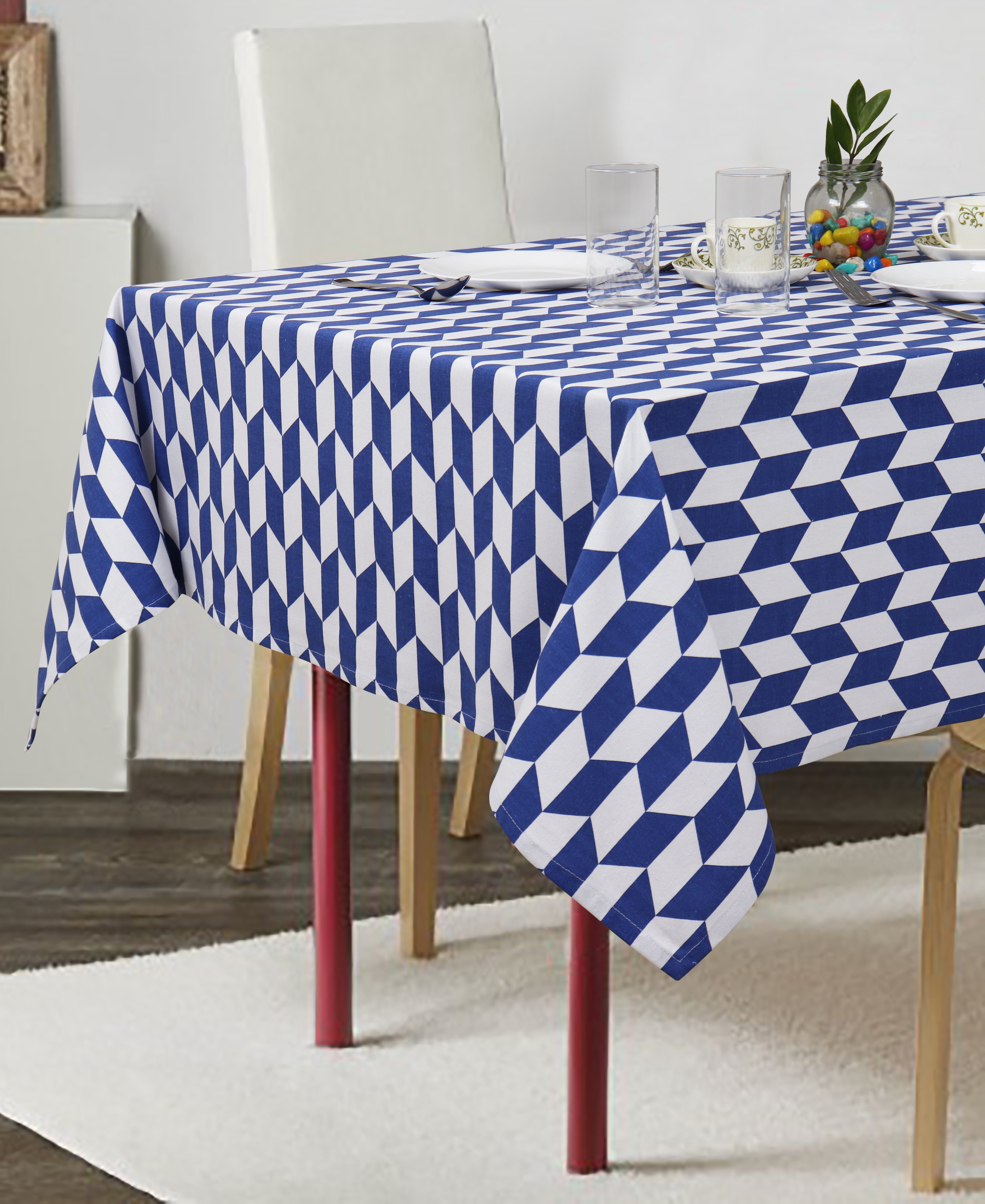 Cotton Classic Diamond Royal Blue 8 Seater Table Cloths