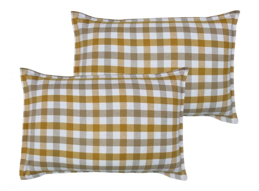 Cotton Lanfranki Yellow Check Pillow Covers Pack Of 2