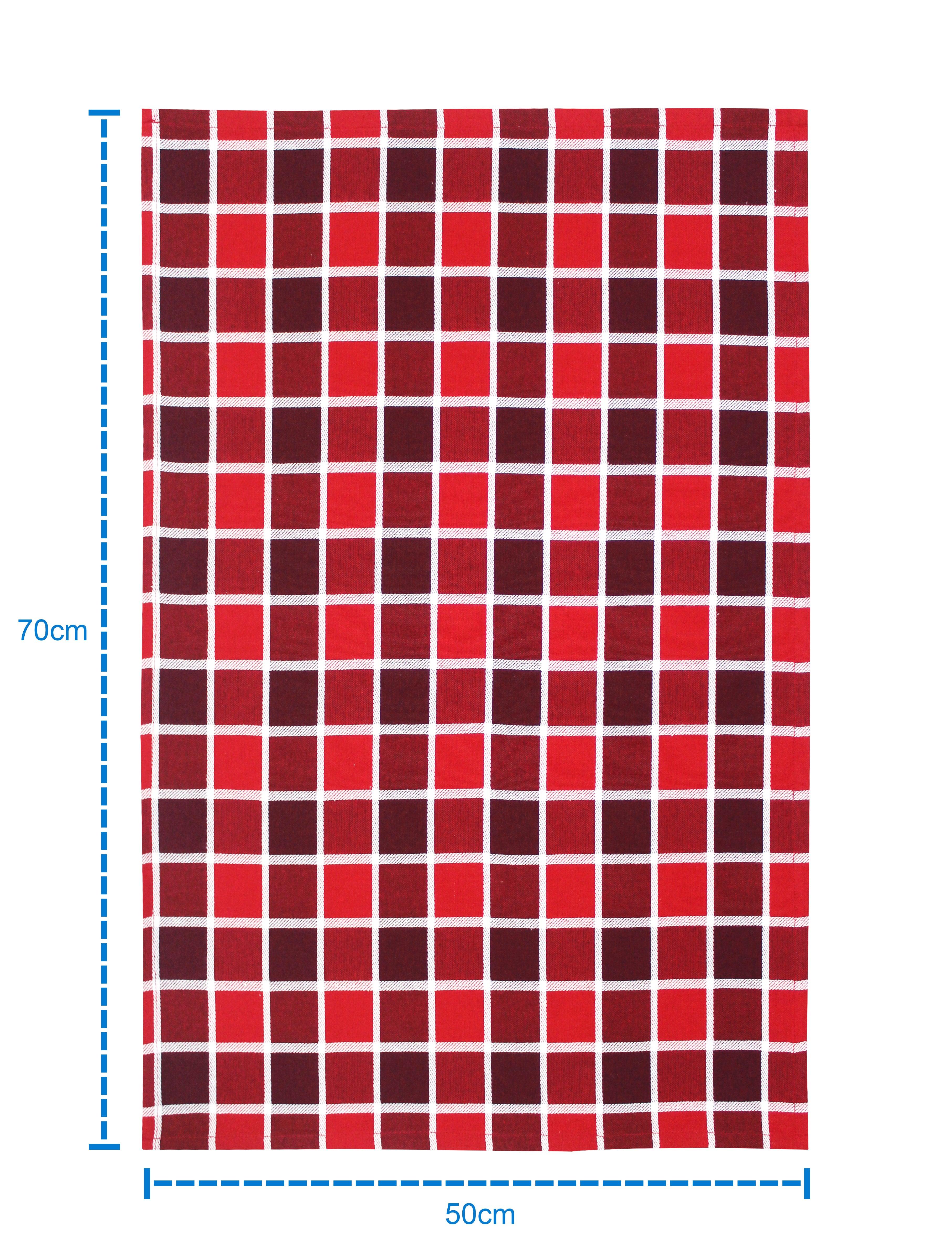 Cotton Xmas Check Red Kitchen Towels Pack Of 4