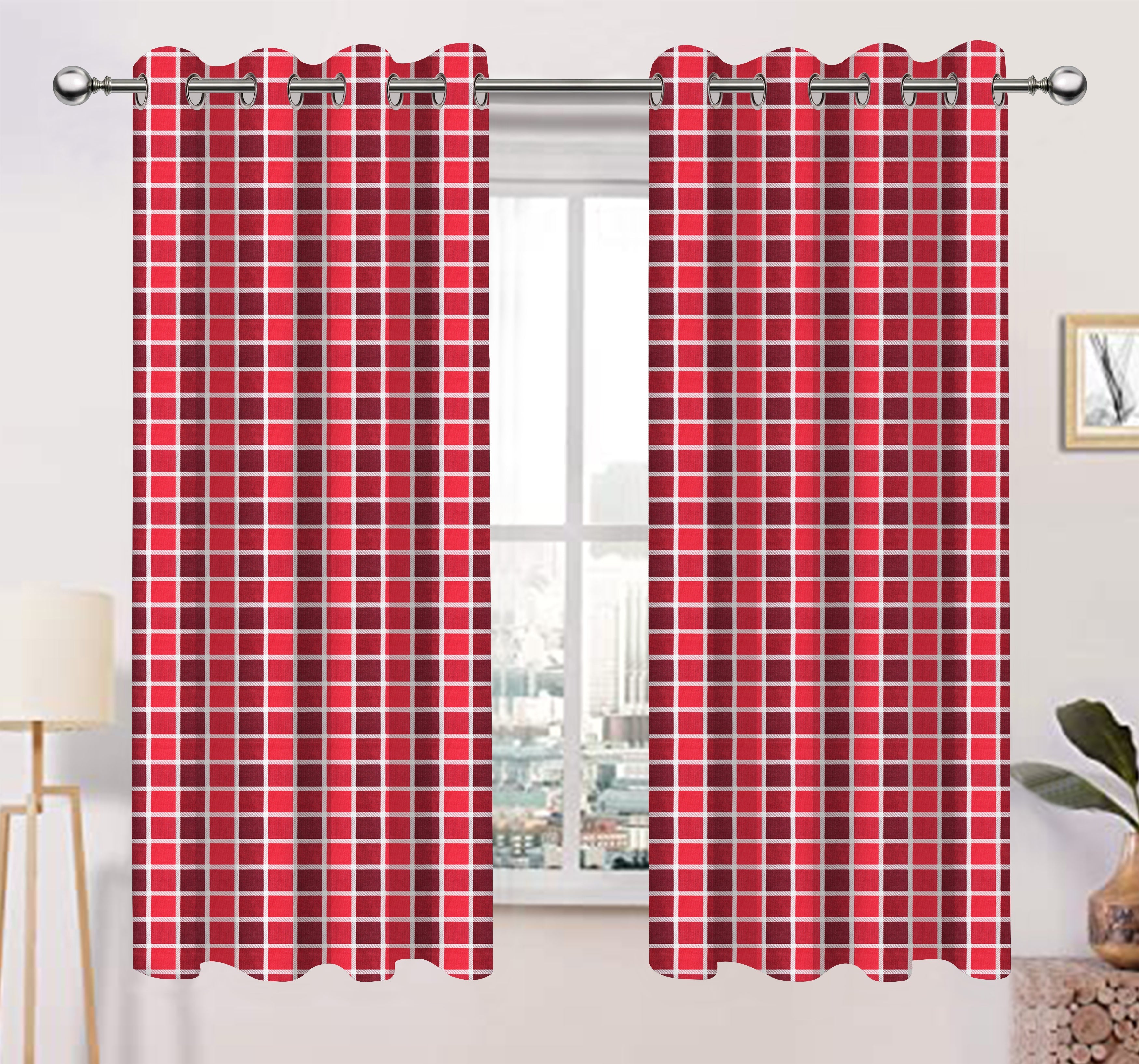 Cotton Xmas Check 7ft Door Curtains Pack Of 2