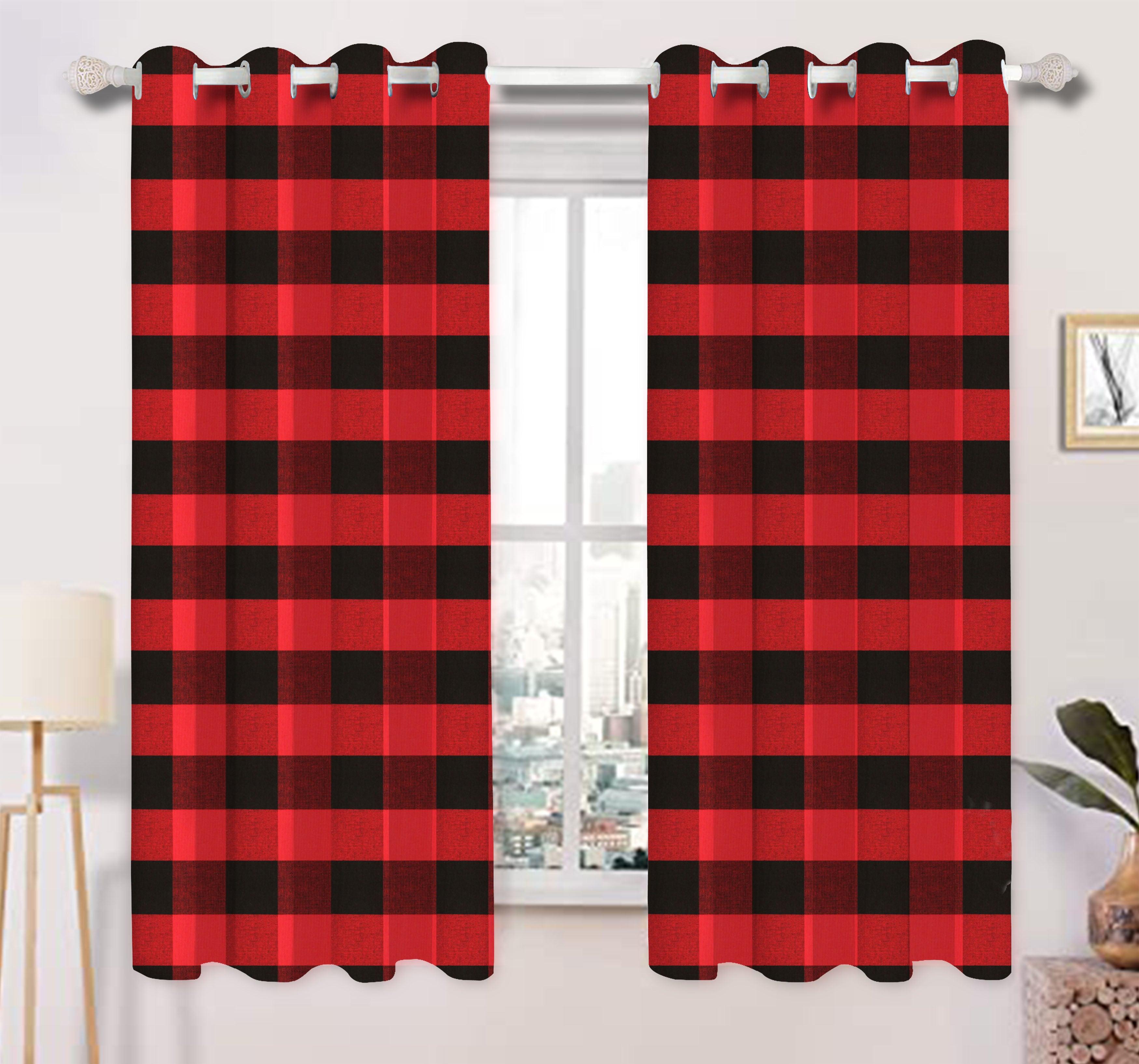 Cotton Big Check 5ft Window Curtains Pack Of 2