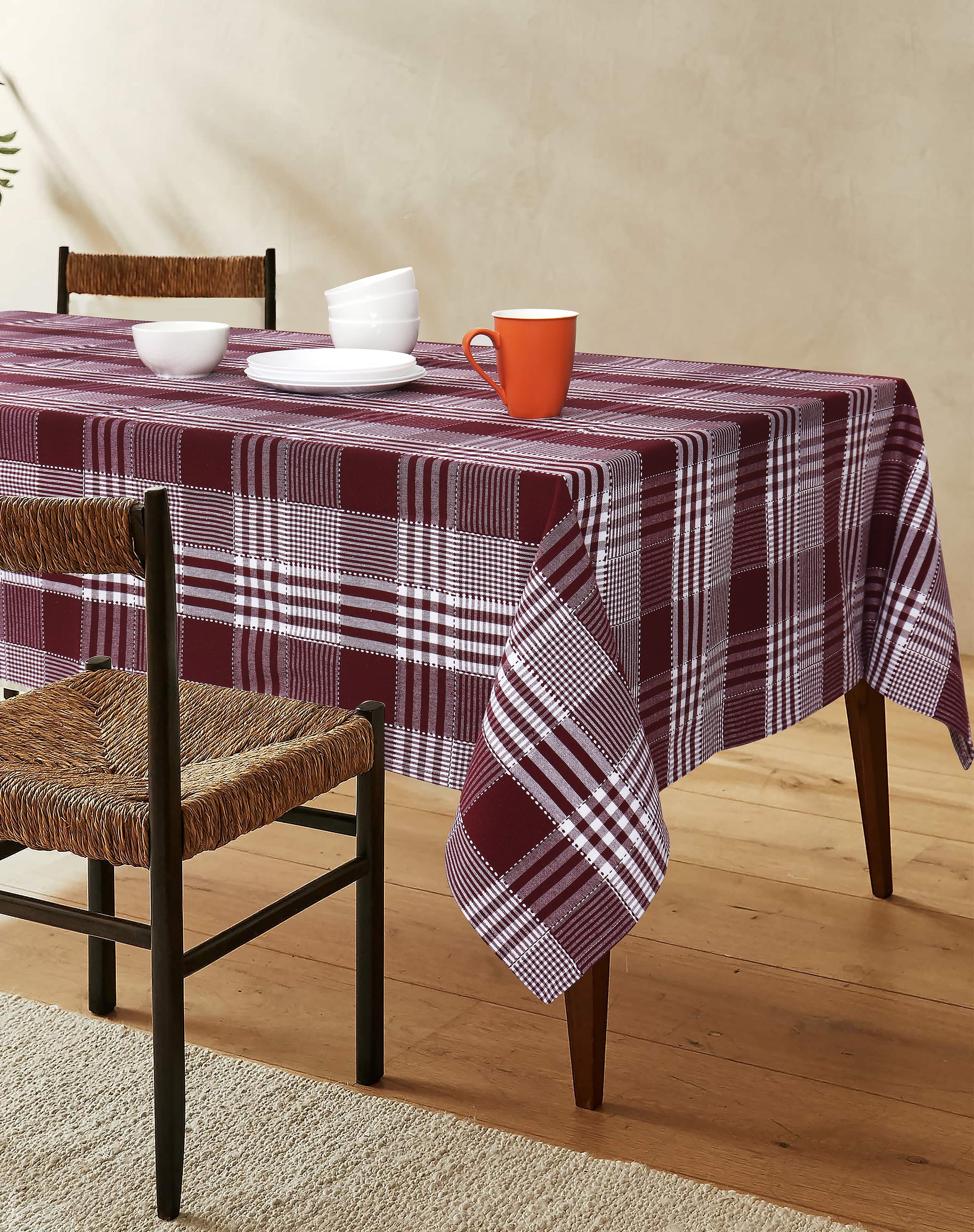 Cotton Track Dobby Maroon 6 Seater Table Cloths