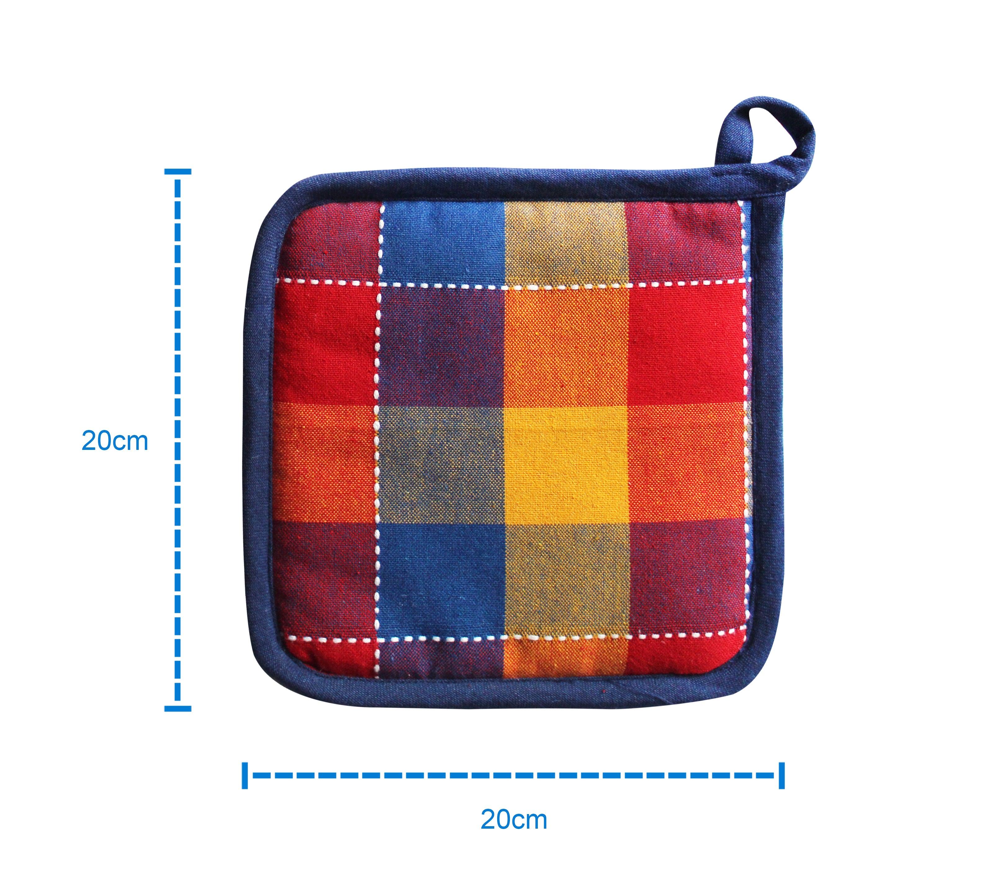 Cotton Adukalam Check With Blue Piping Pot Holders Pack Of 3