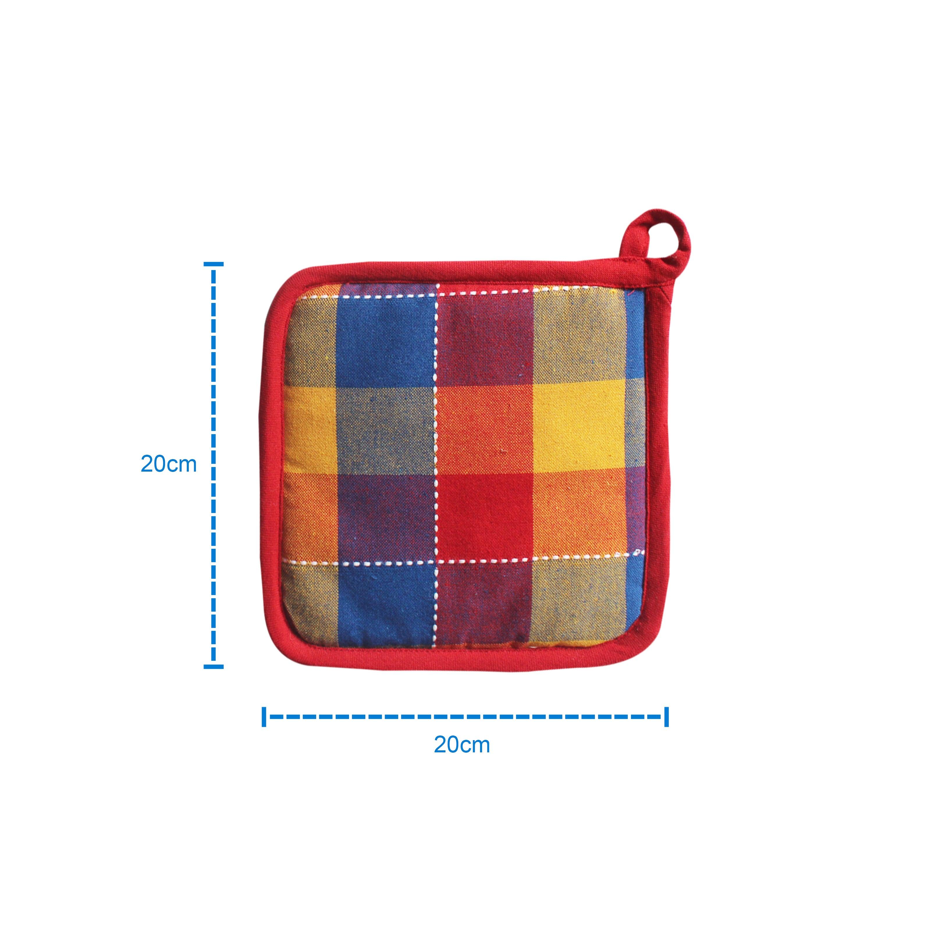 Cotton Adukalam Check With Red Piping Pot Holders Pack Of 3