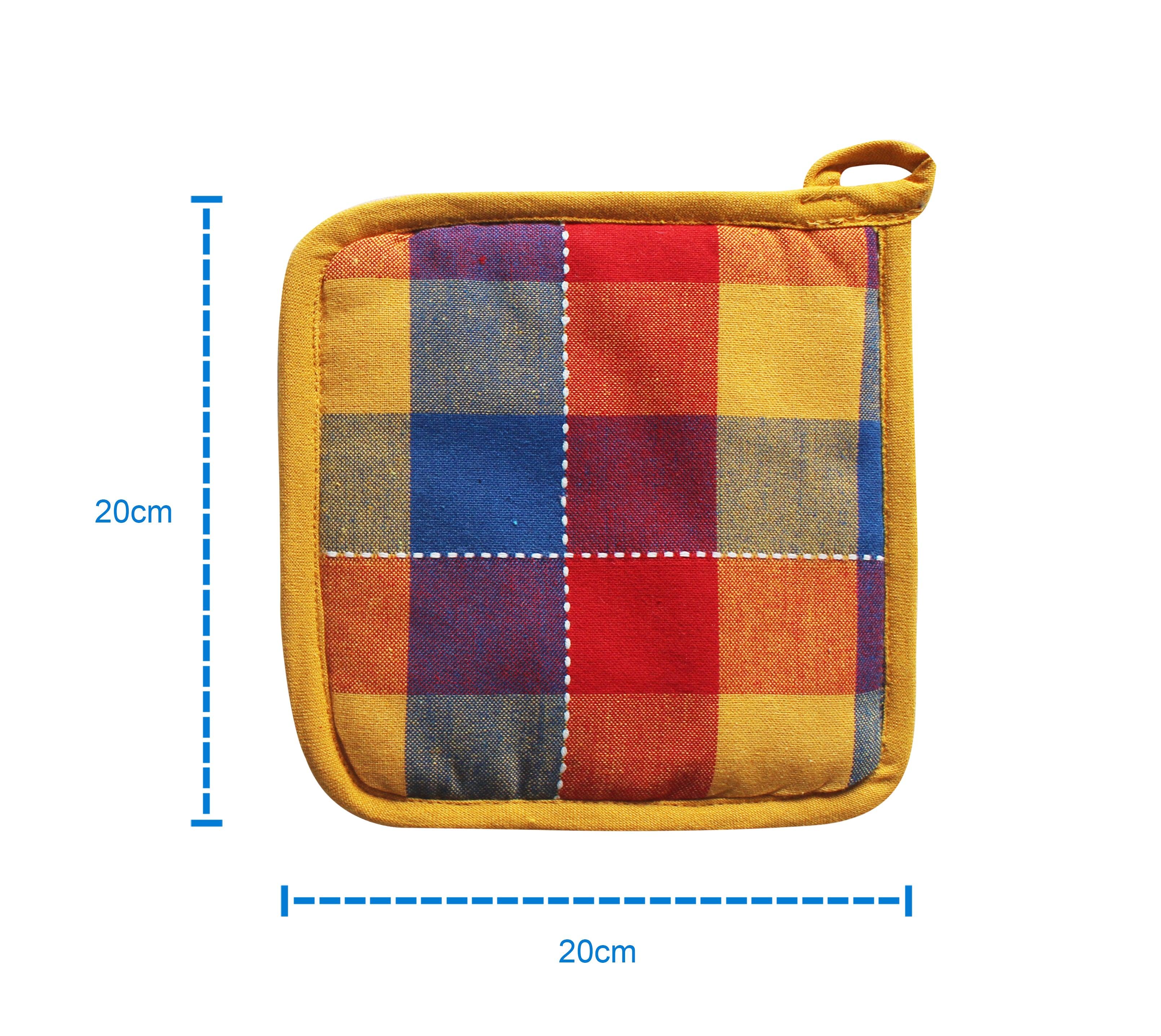 Cotton Adukalam Check With Yellow Piping Pot Holders Pack Of 3