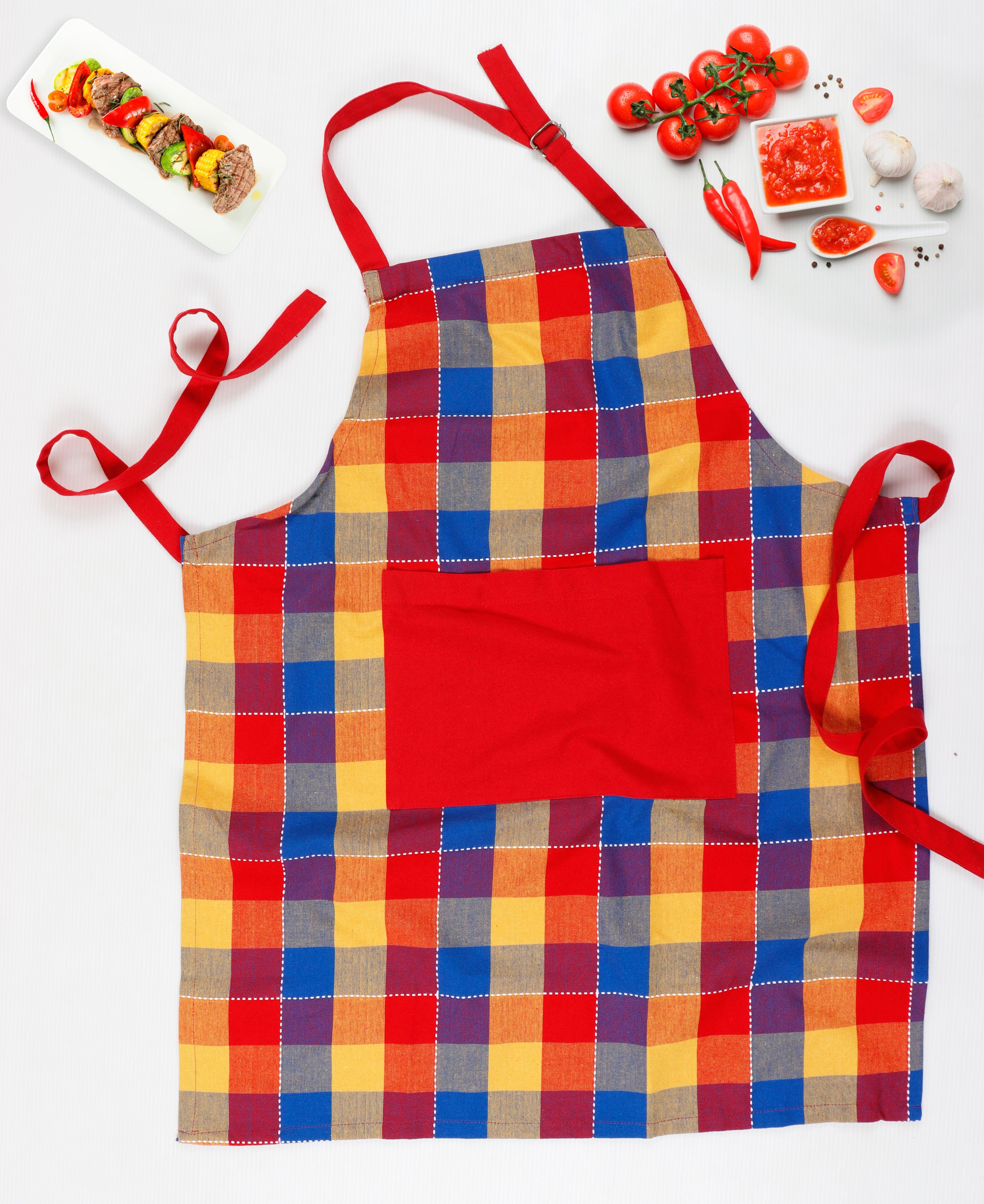 Cotton Adukalam Check With Red Solid Pocket Free Size Apron