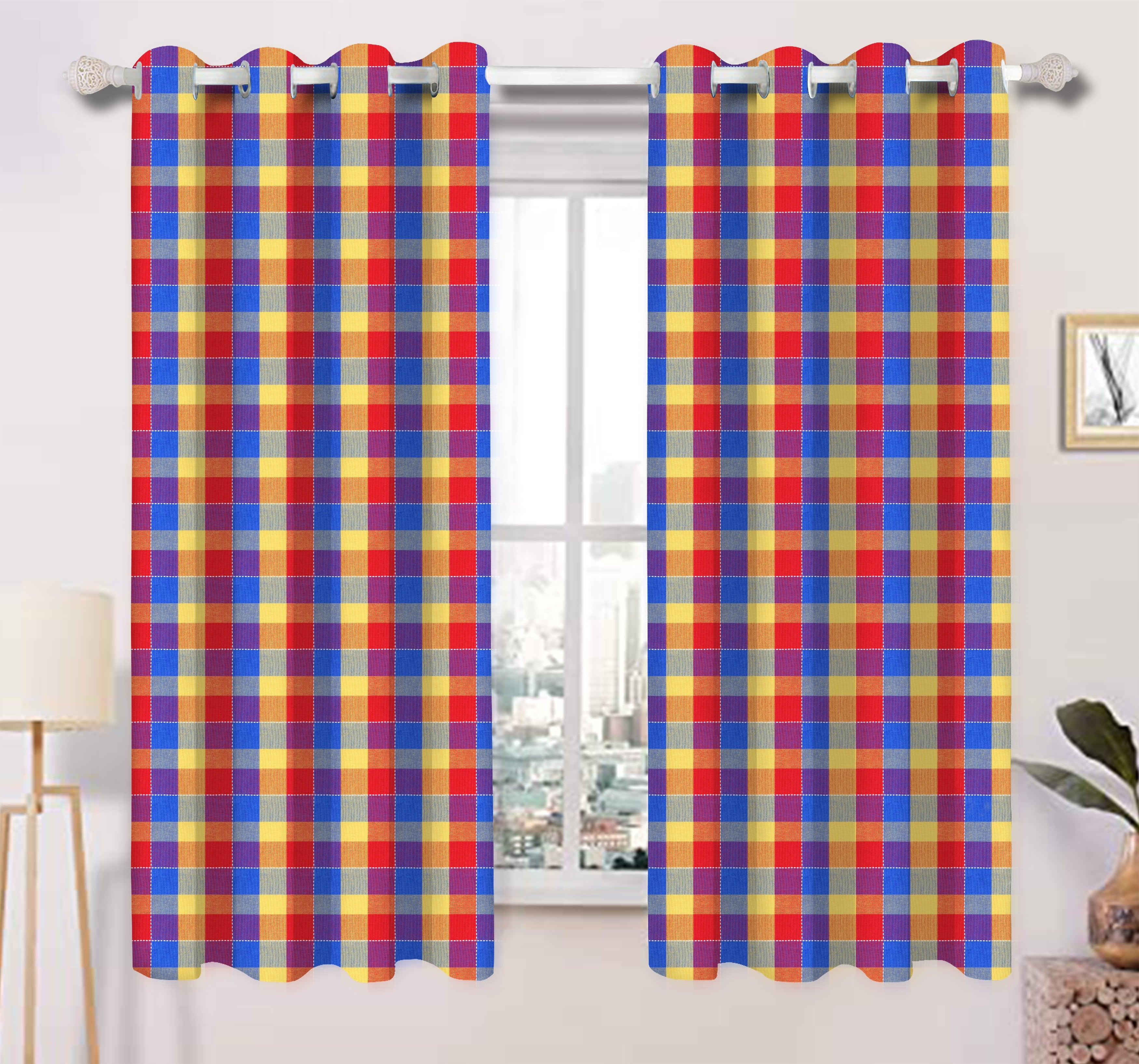 Cotton Adukalam Check 5ft Window Curtains Pack Of 2