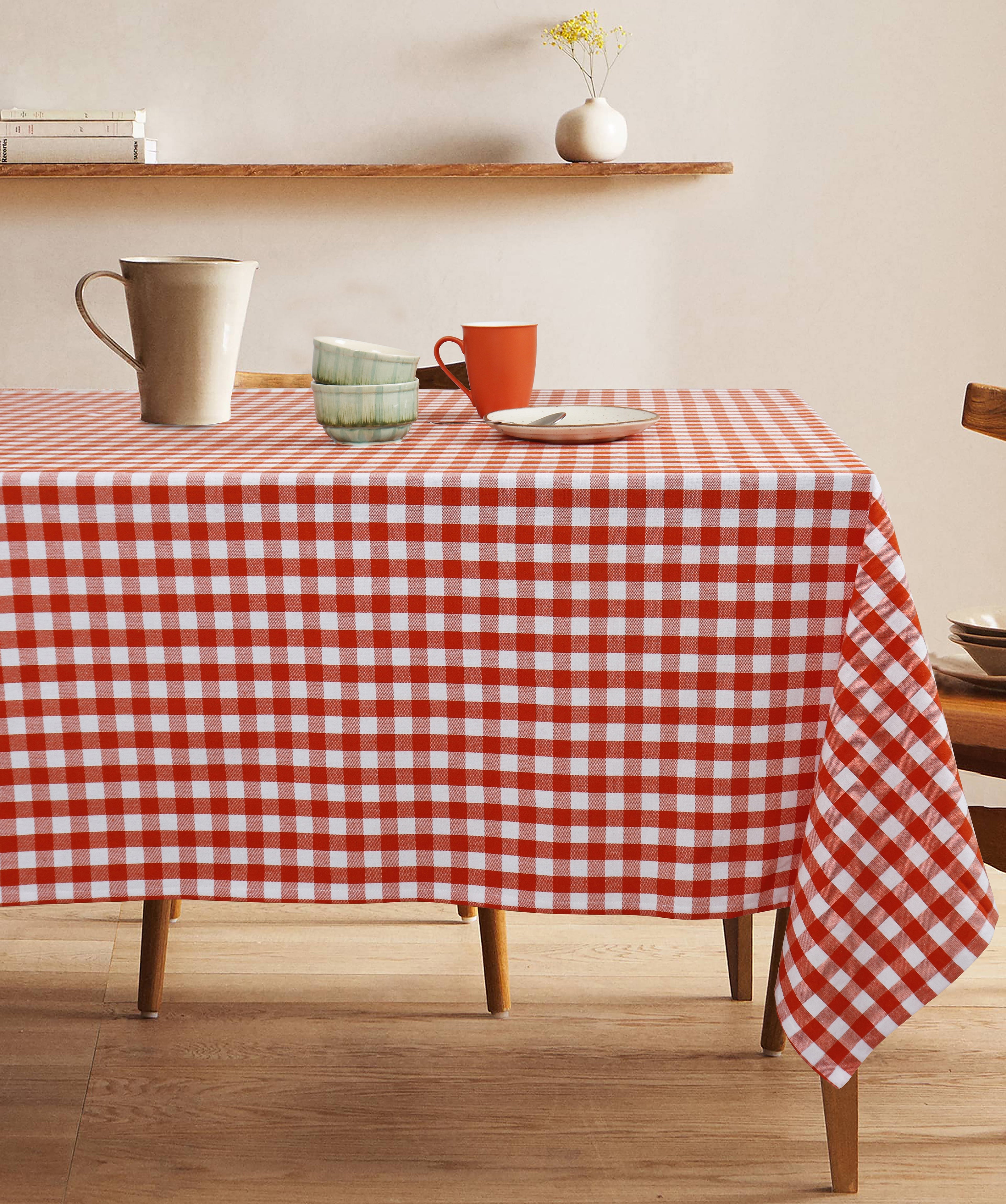 Cotton Gingham Check Orange 4 Seater Table Cloths