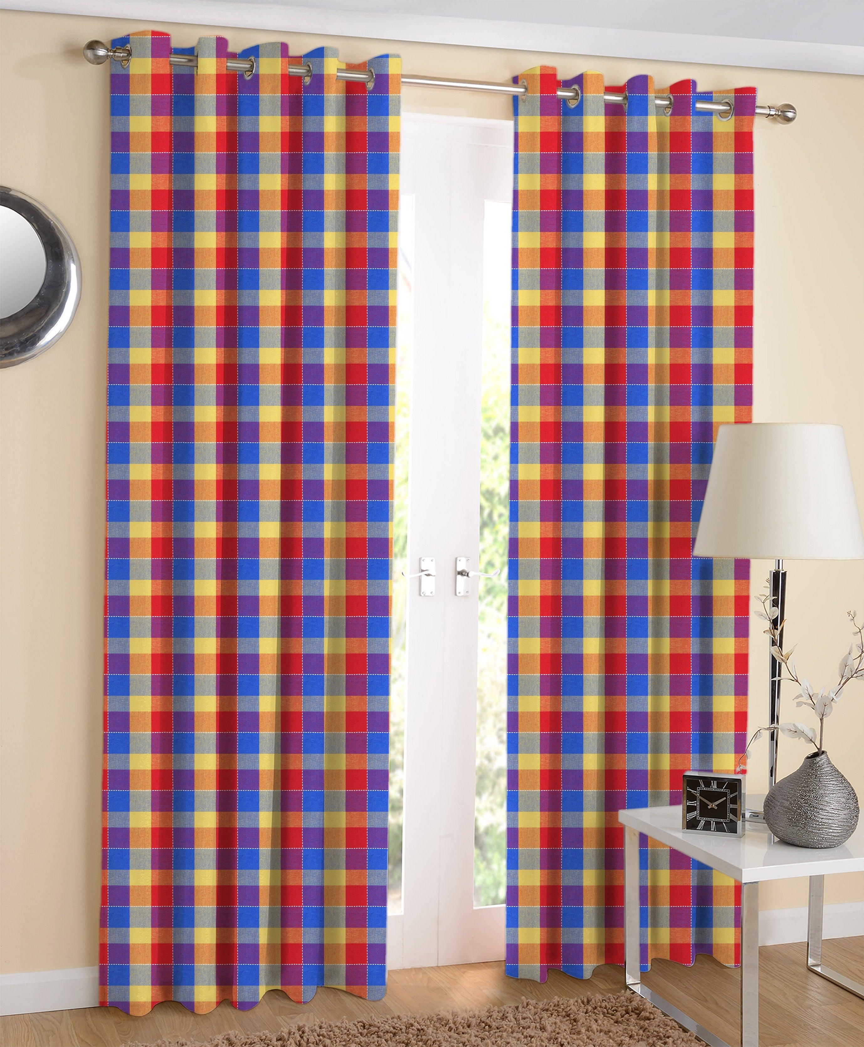 Cotton Adukalam Check Long 9ft Door Curtains Pack Of 2