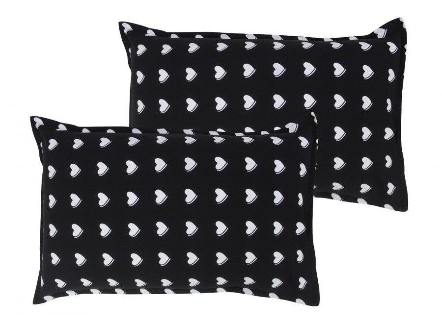 Cotton Black Heart Pillow Covers Pack Of 2