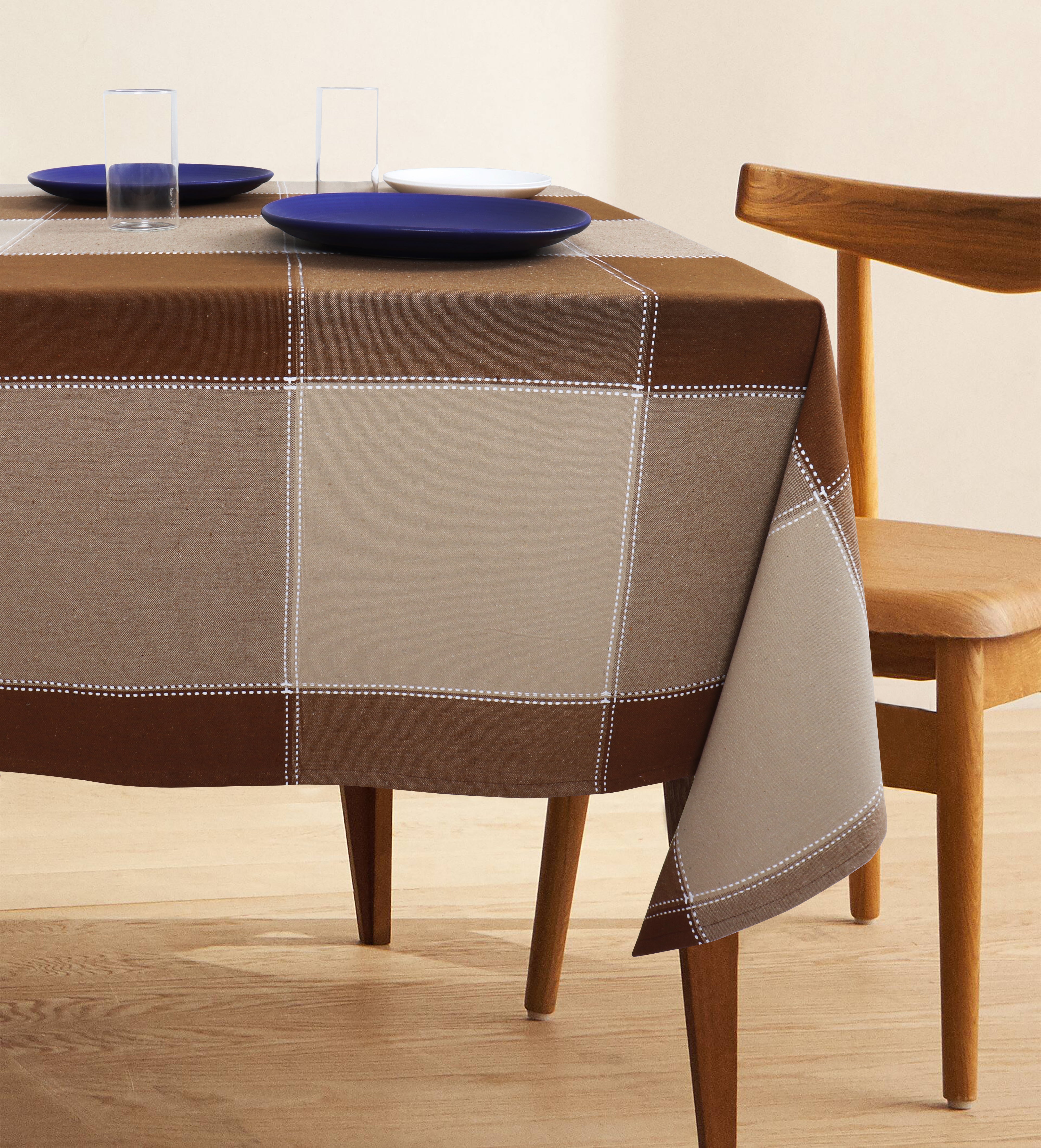 Cotton 4 Way Dobby Brown 6 Seater Table Cloths