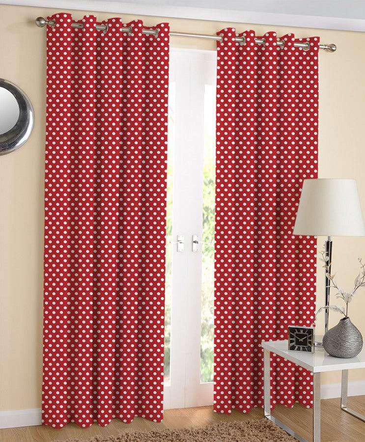 Cotton Red Polka Dot 7ft Door Curtains Pack Of 2