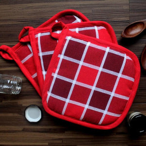 Cotton Xmas Check Pot Holders Pack Of 3 freeshipping - Airwill
