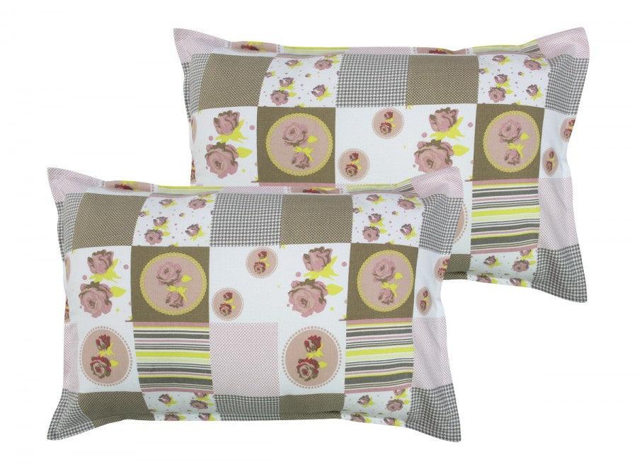 Cotton Check Flower Pillow Covers Pack Of 2