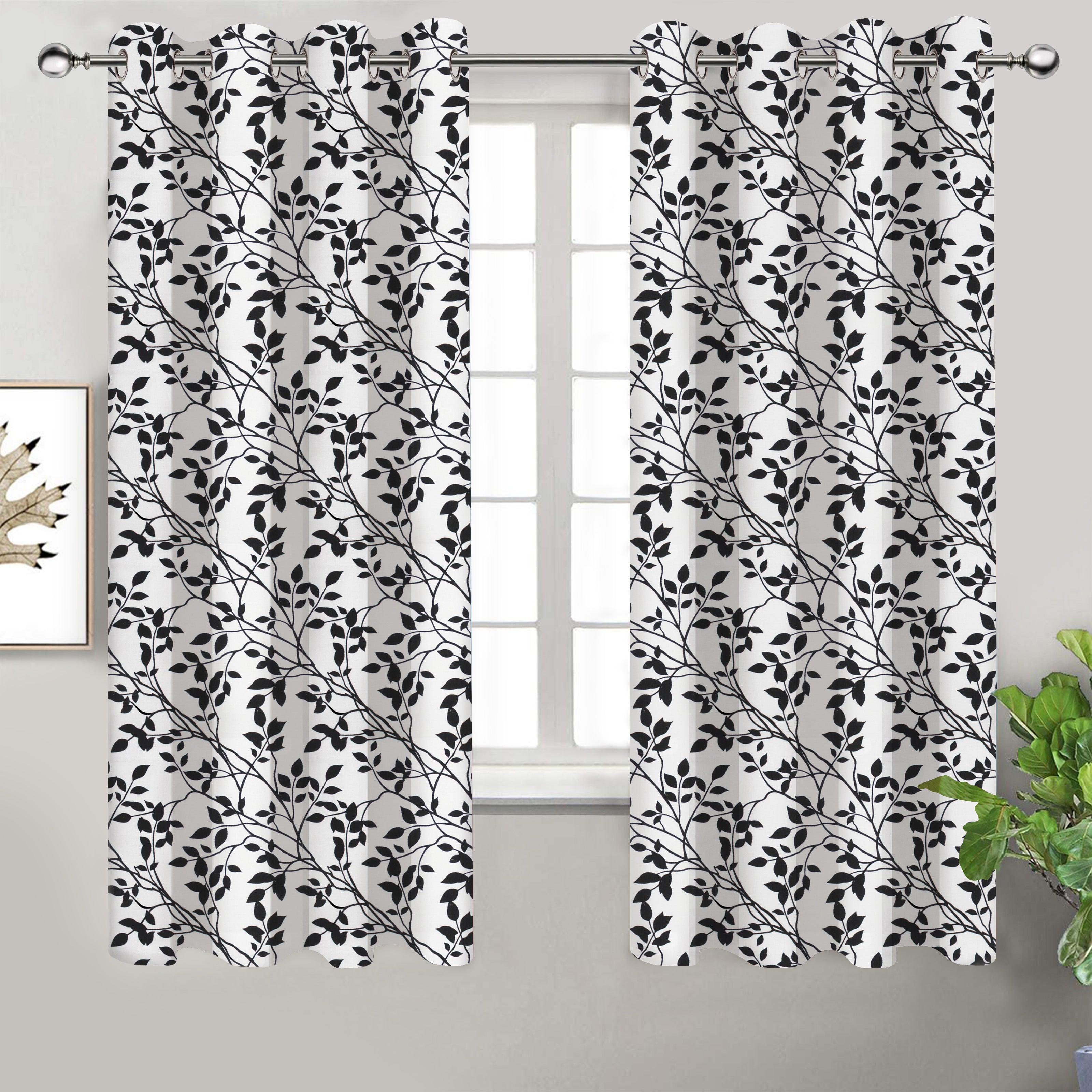 Cotton Small Leaf Long 9ft Door Curtains Pack Of 2