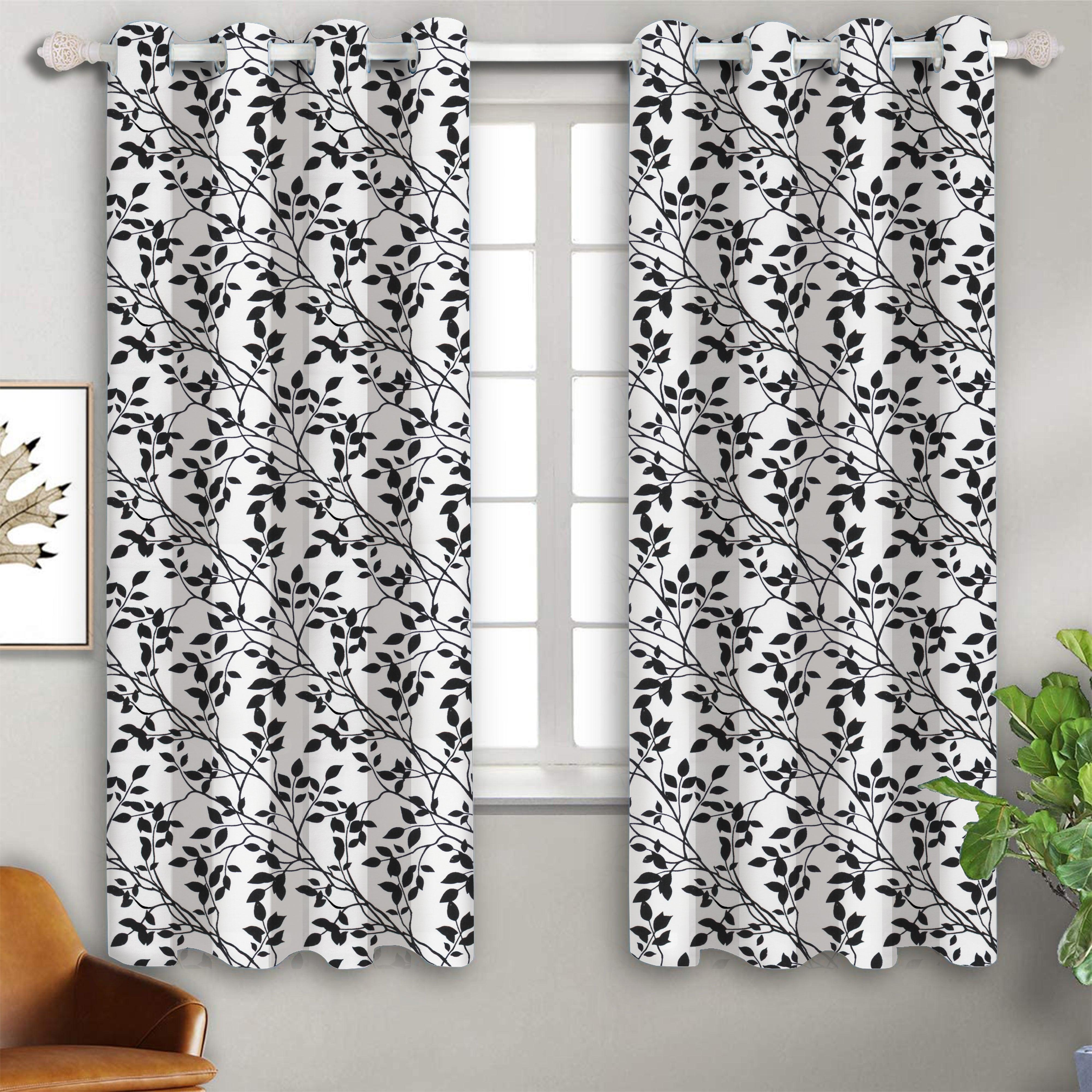 Cotton Small Leaf 5ft Window Curtains Pack Of 2