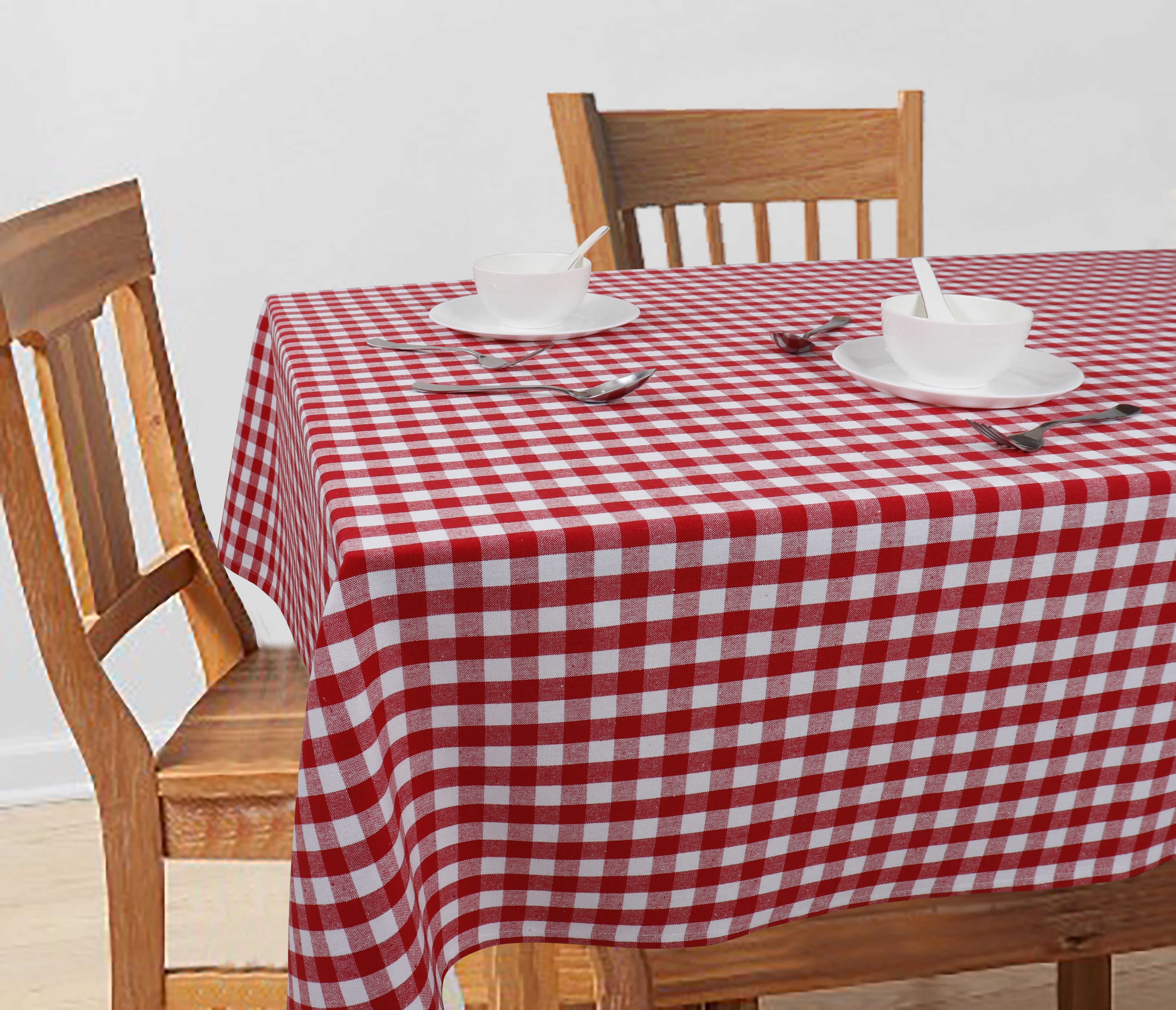 Cotton Gingham Check Red 8 Seater Table Cloths