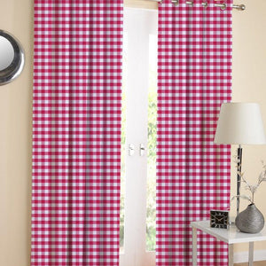 Cotton Gingham Check Rose 7ft Door Curtains Pack Of 2 freeshipping - Airwill