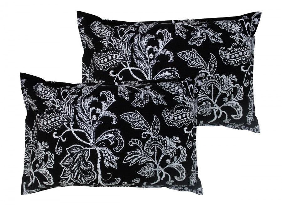 Cotton Black Flower Pillow Covers Pack Of 2