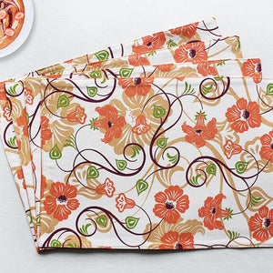 Cotton Orange Flower Table Placemats Pack Of 4 freeshipping - Airwill