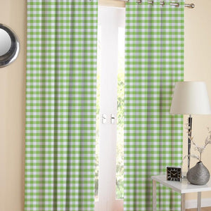 Cotton Gingham Check Green 7ft Door Curtains Pack Of 2 freeshipping - Airwill