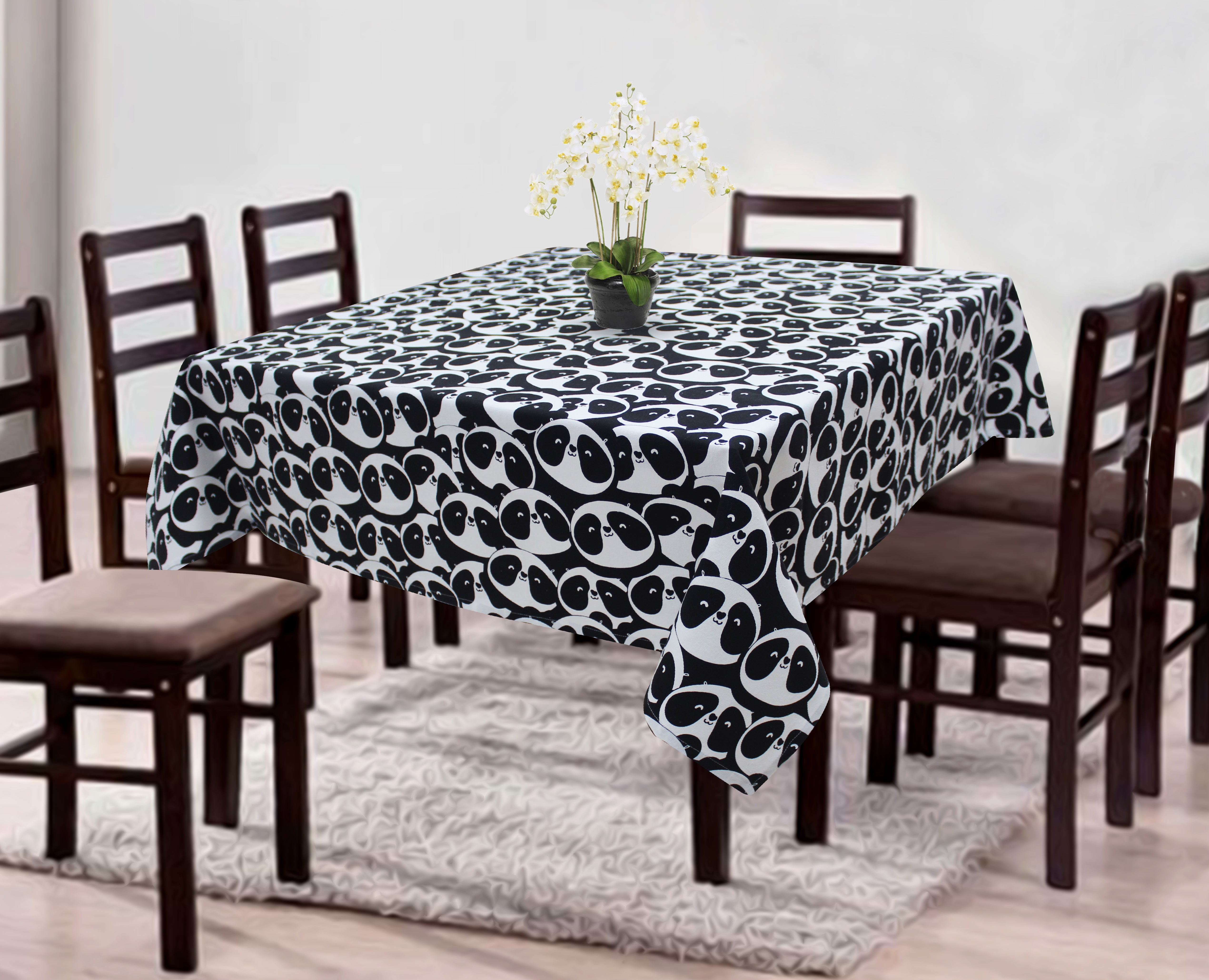 Cotton Black Panda 4 Seater Table Cloths