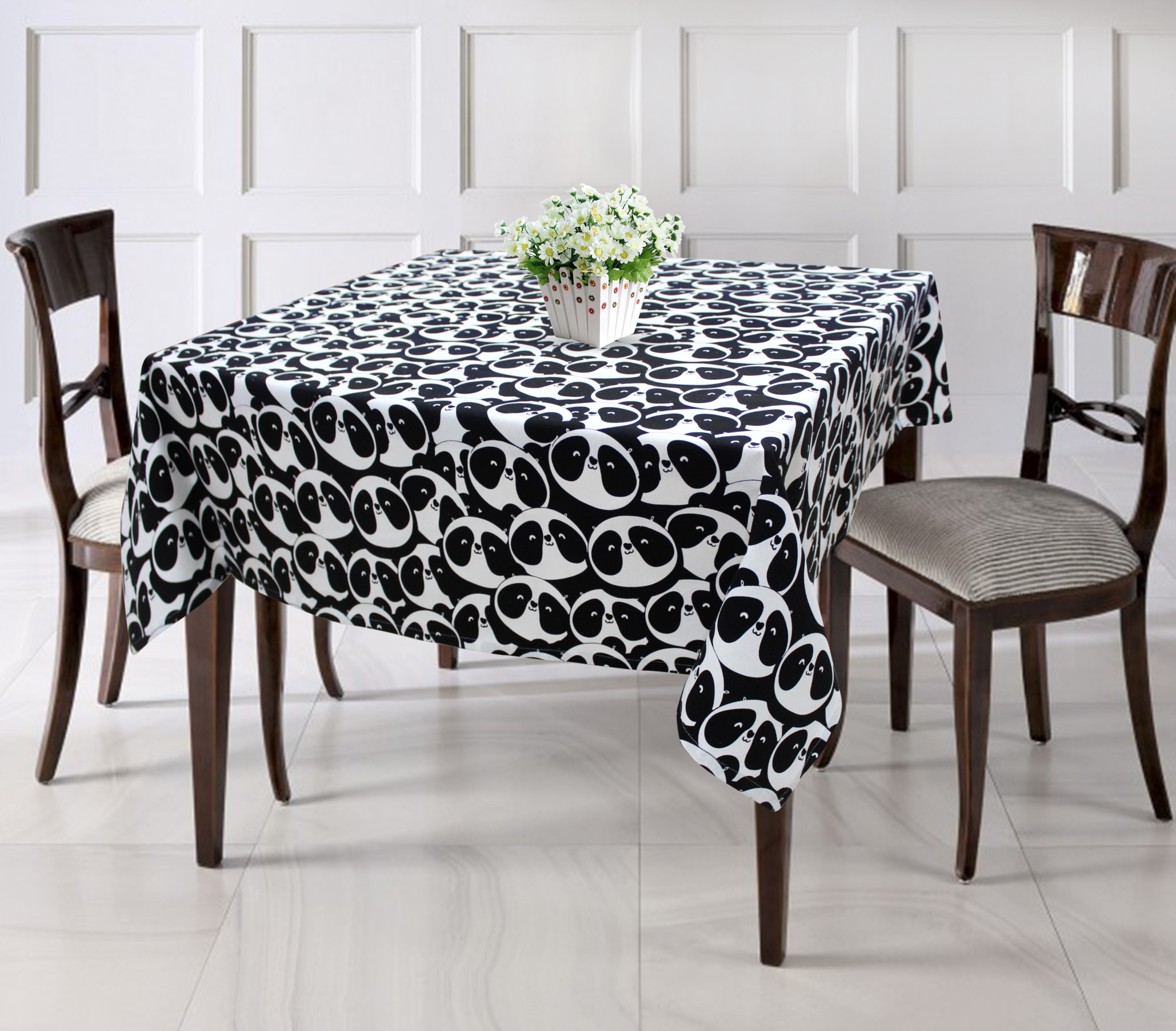 Cotton Black Panda 6 Seater Table Cloths