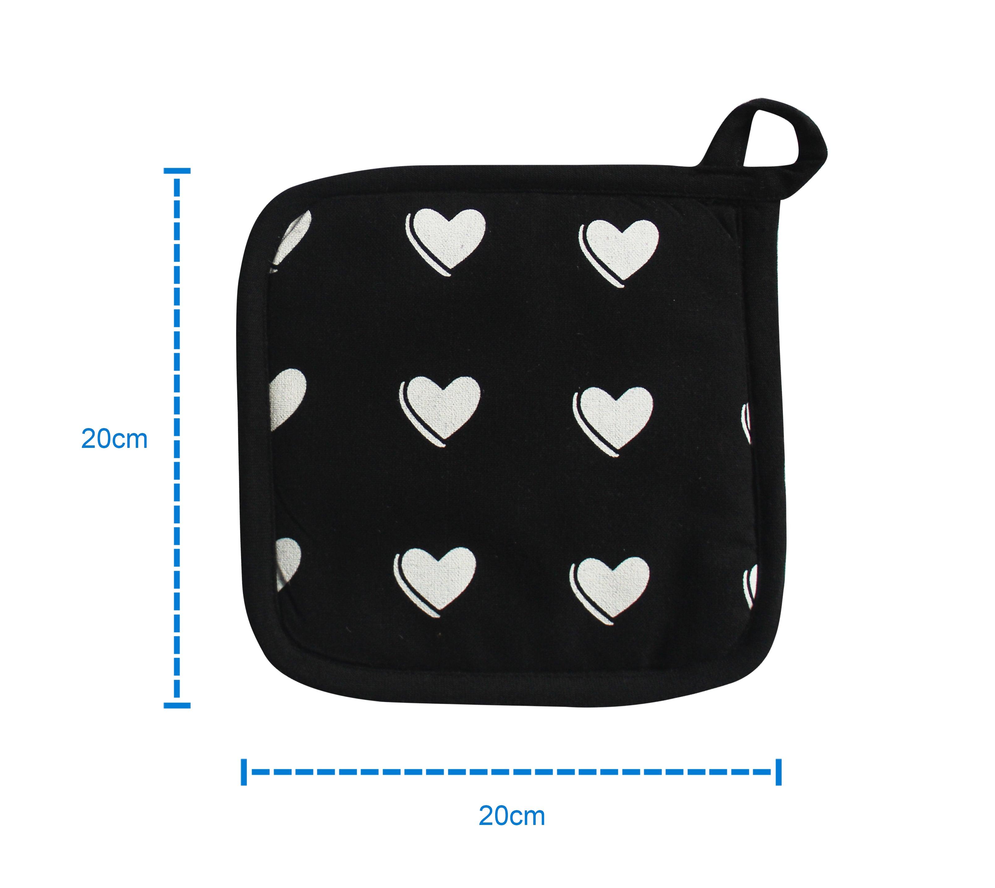 Cotton Black Heart Pot Holders Pack Of 3