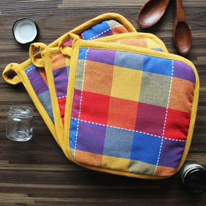 Cotton Adukalam Check With Yellow Piping Pot Holders Pack Of 3 freeshipping - Airwill