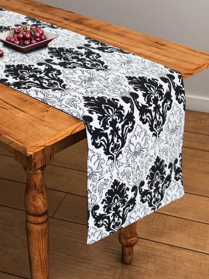 Cotton Black and White Damask Table Runner
