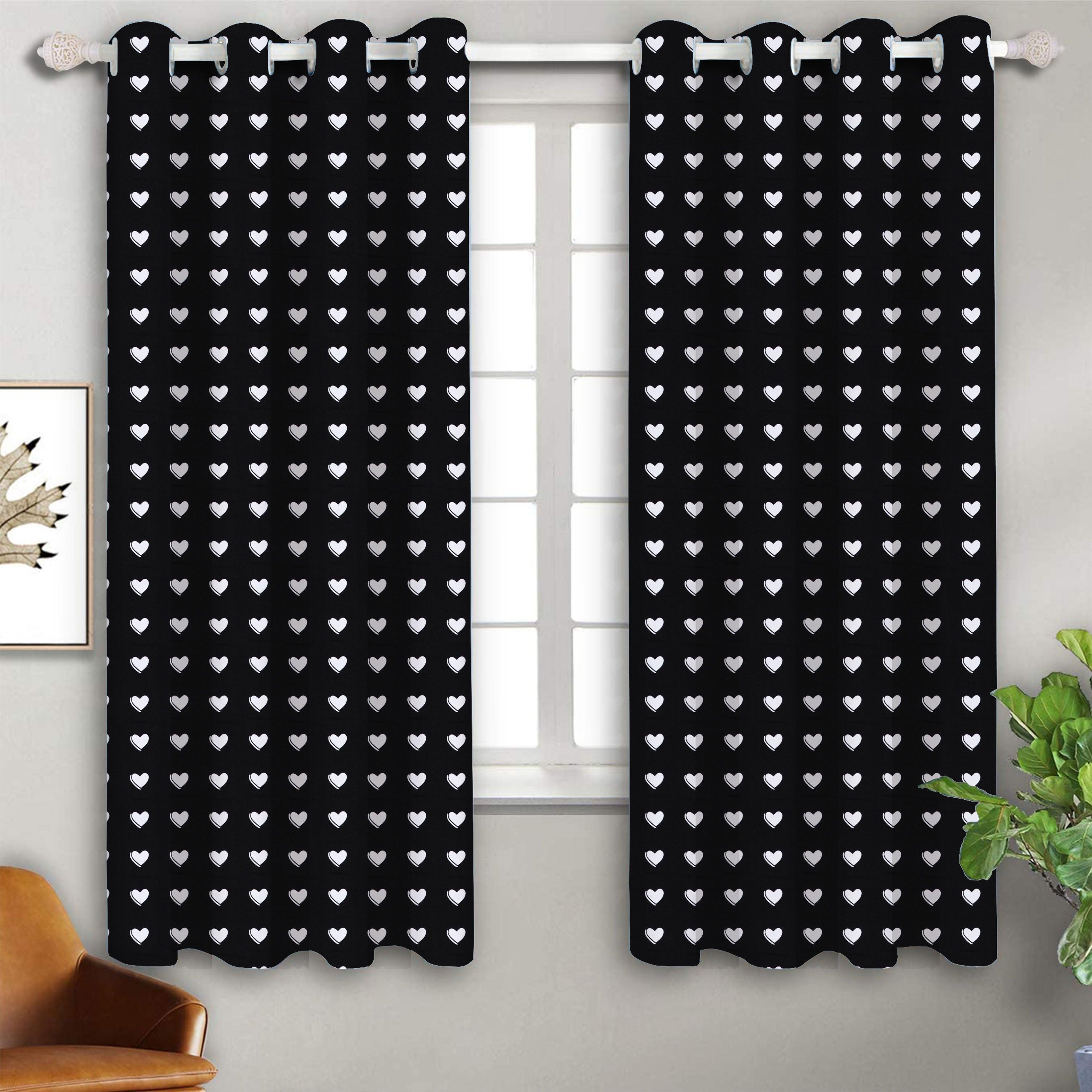 Cotton Black Heart 5ft Window Curtains Pack Of 2