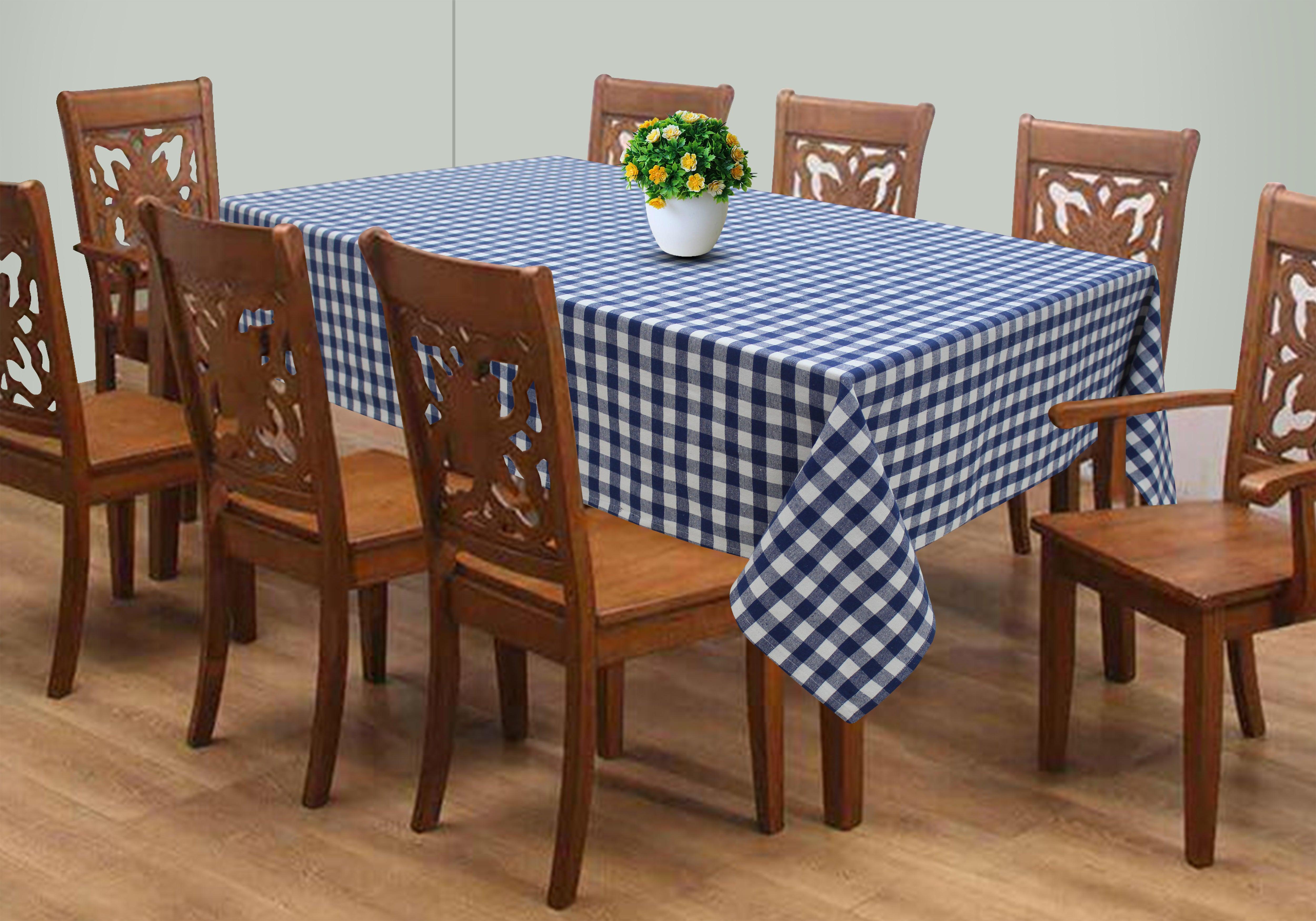 Cotton Gingham Check Blue 8 Seater Table Cloths