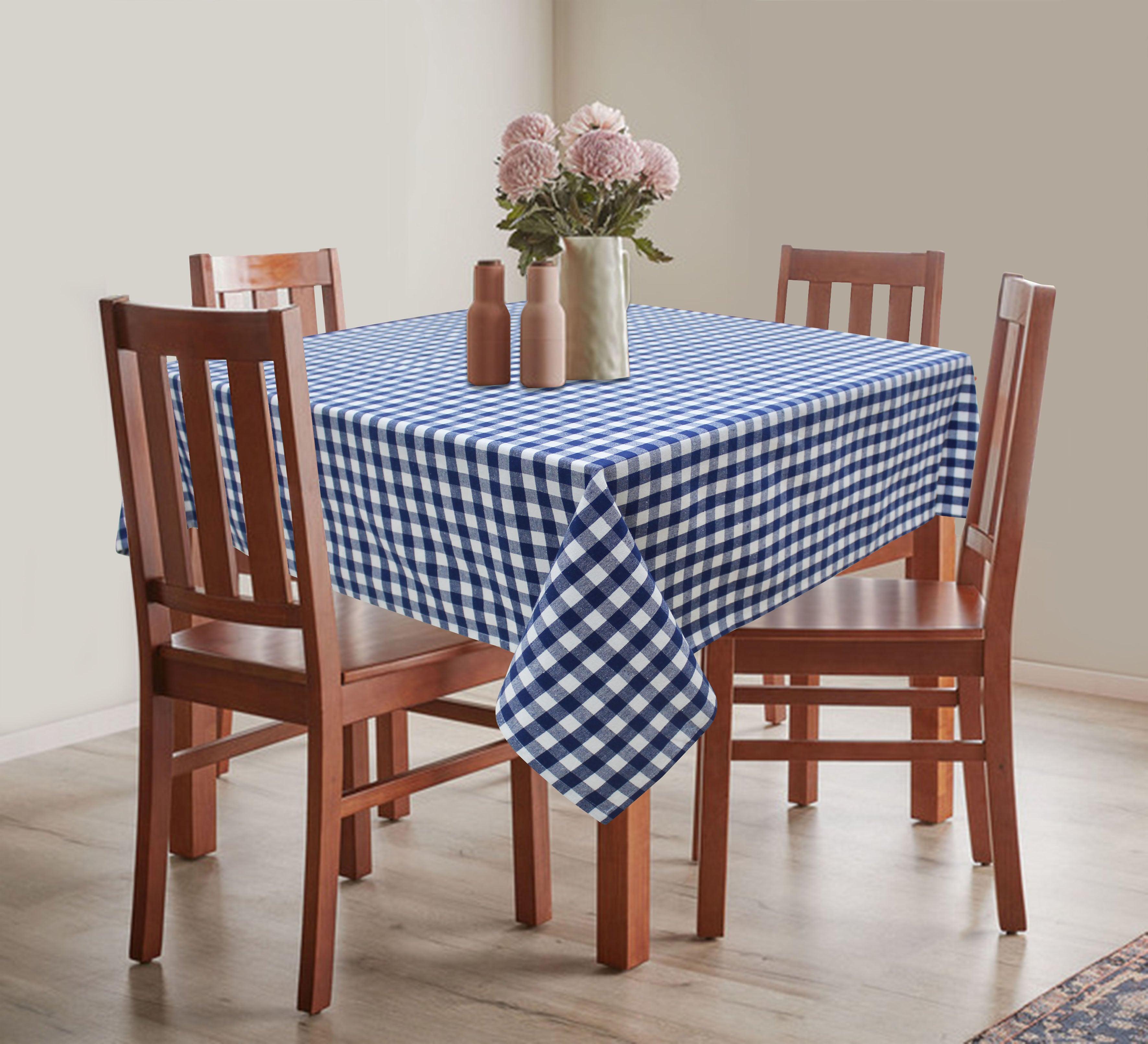 Cotton Gingham Check Blue 4 Seater Table Cloths