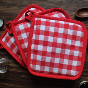 Cotton Gingham Check Red Pot Holders Pack Of 3 freeshipping - Airwill