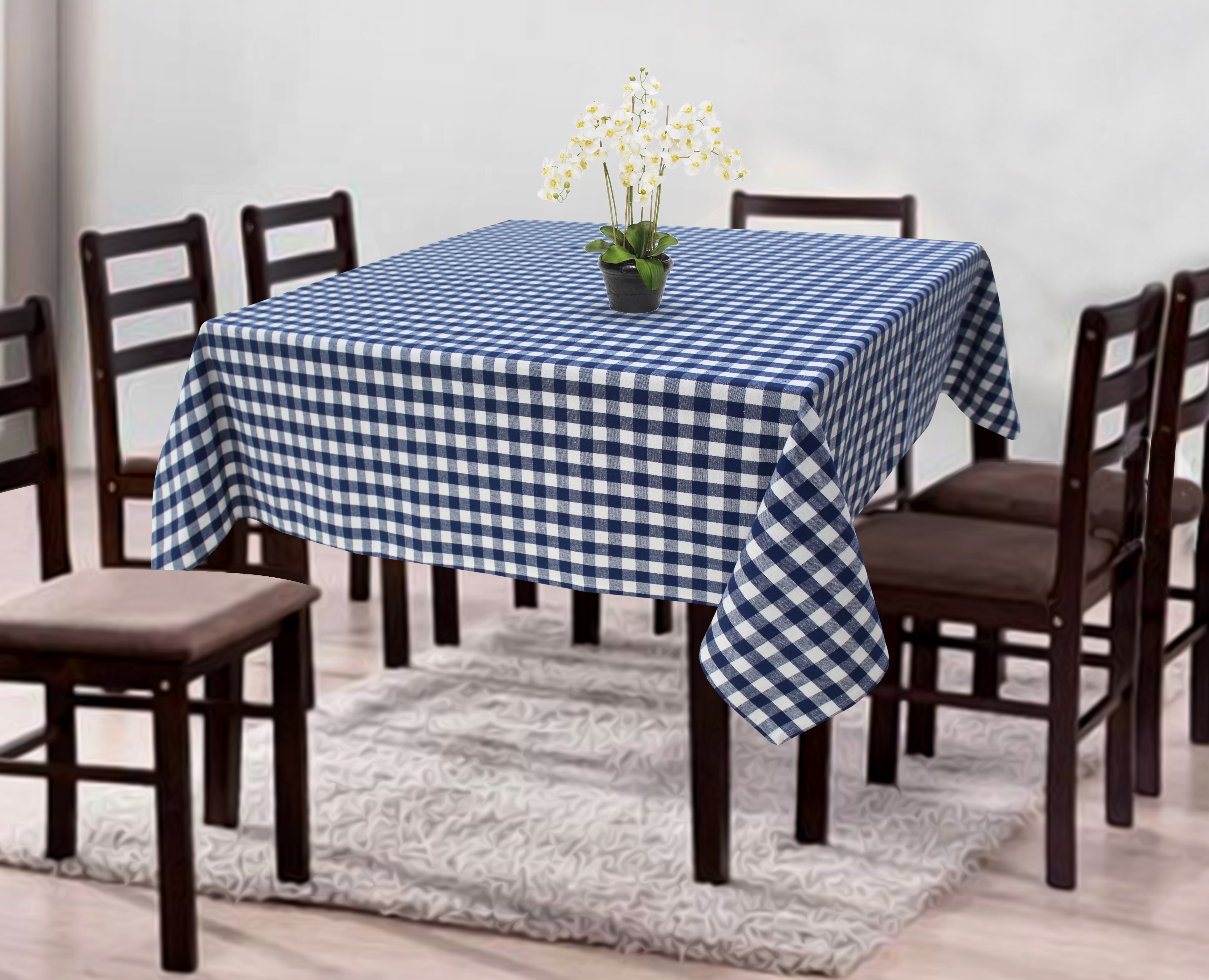 Cotton Gingham Check Blue 4 Seater Table Cloths